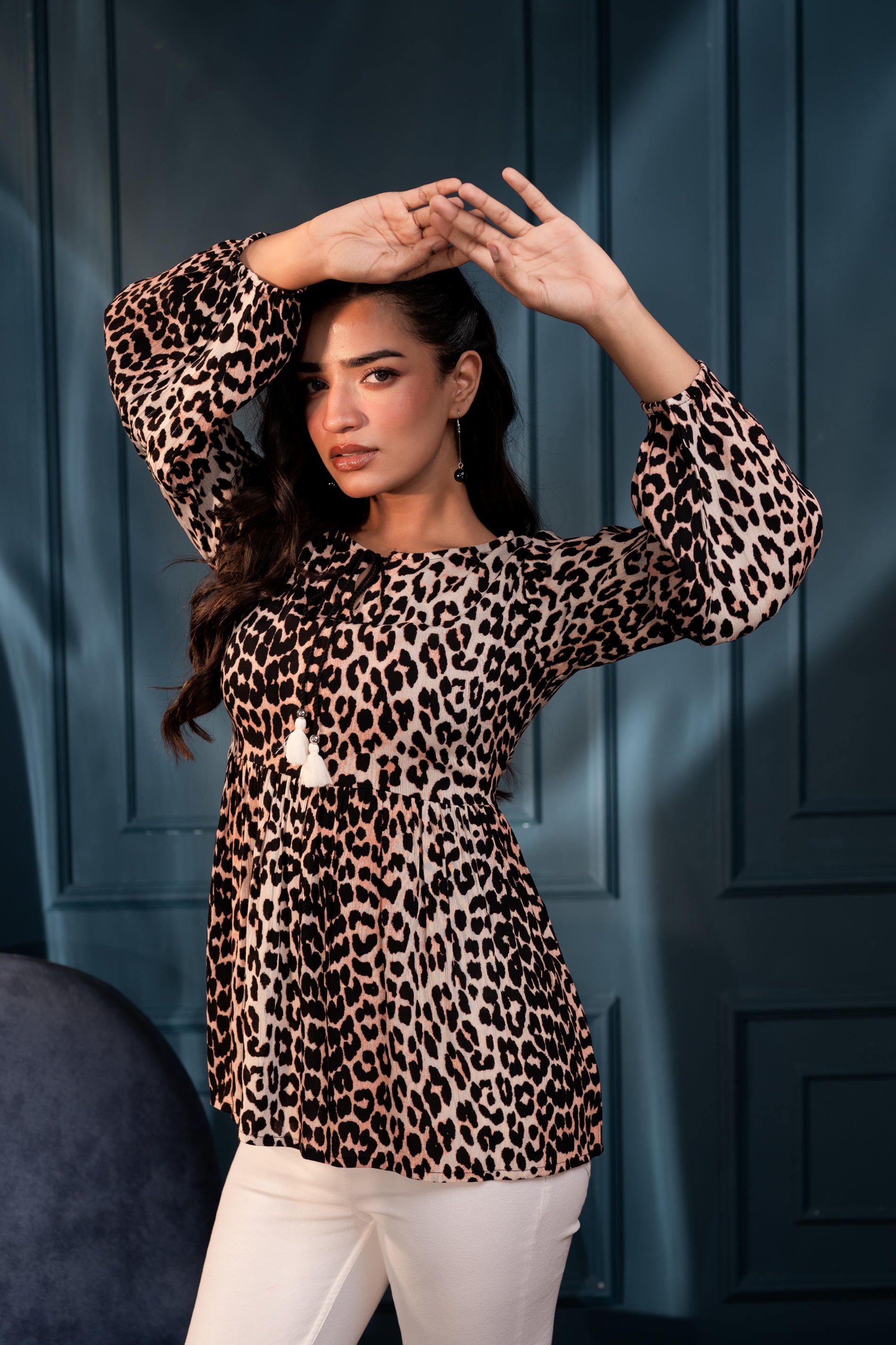 Black Floral Printed Viscose GaThread Tunic with Dori Tie