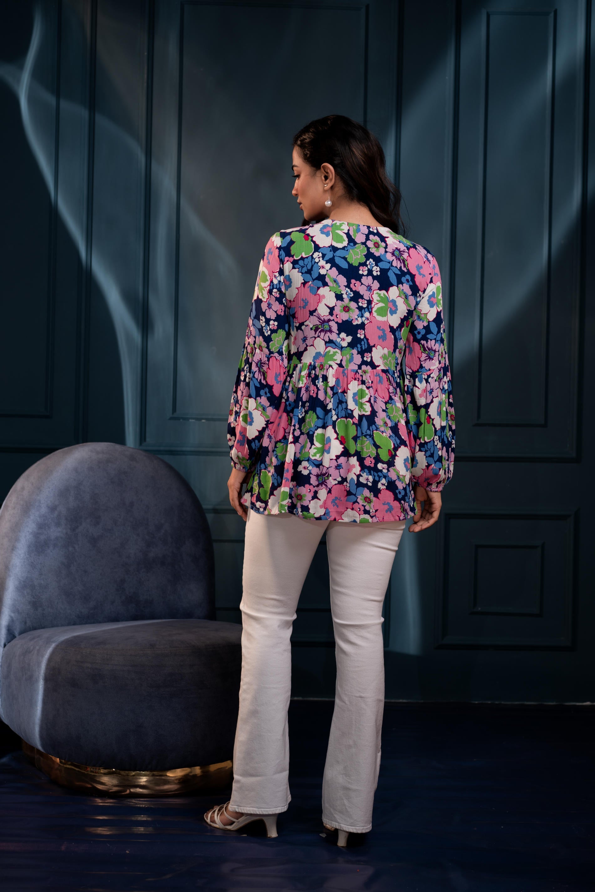Multi Floral Printed Viscose GaThread Tunic with Dori Tie