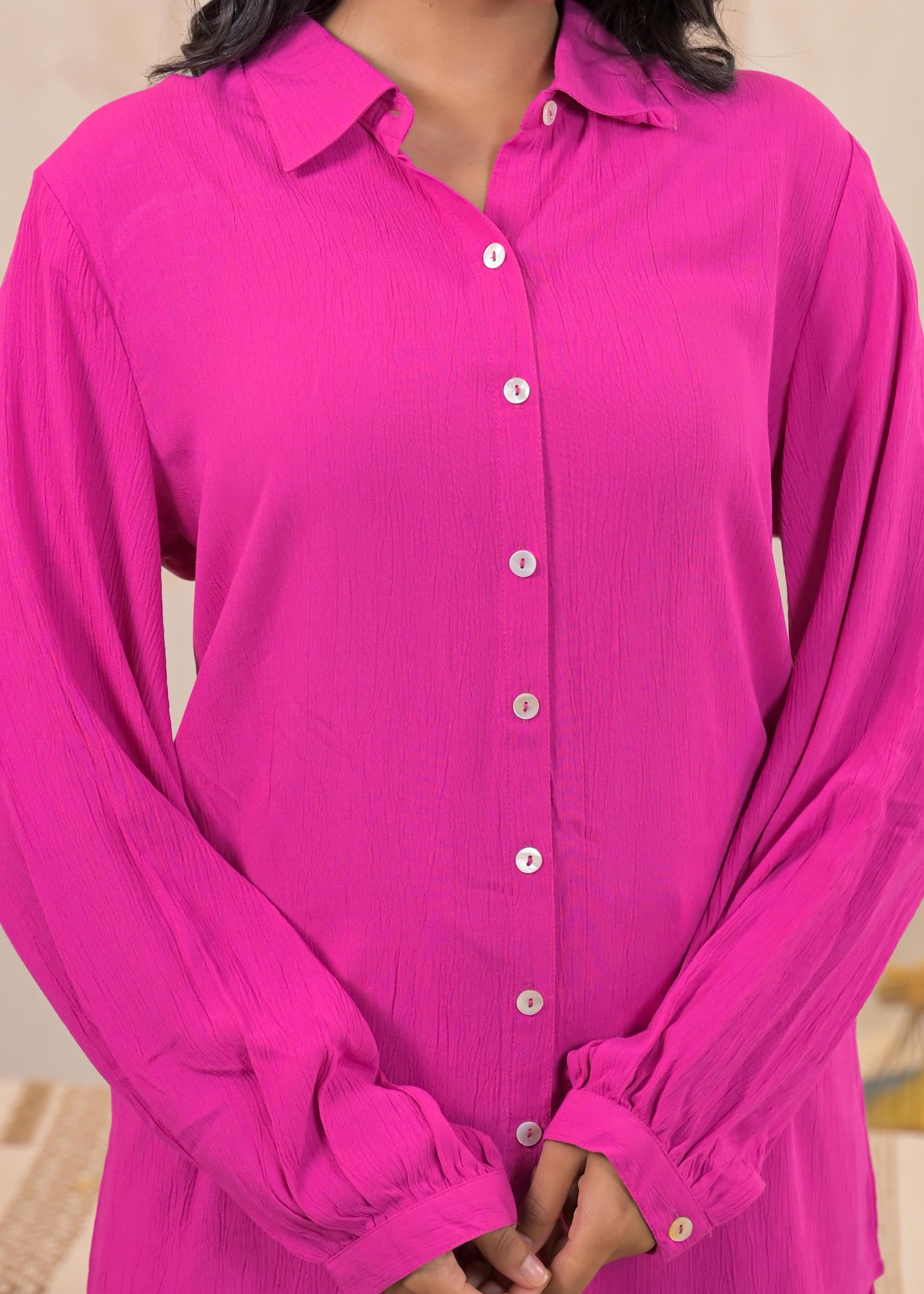 Pink Viscose Co-ord Set – Shirt & Palazzo with Parsley Waistband