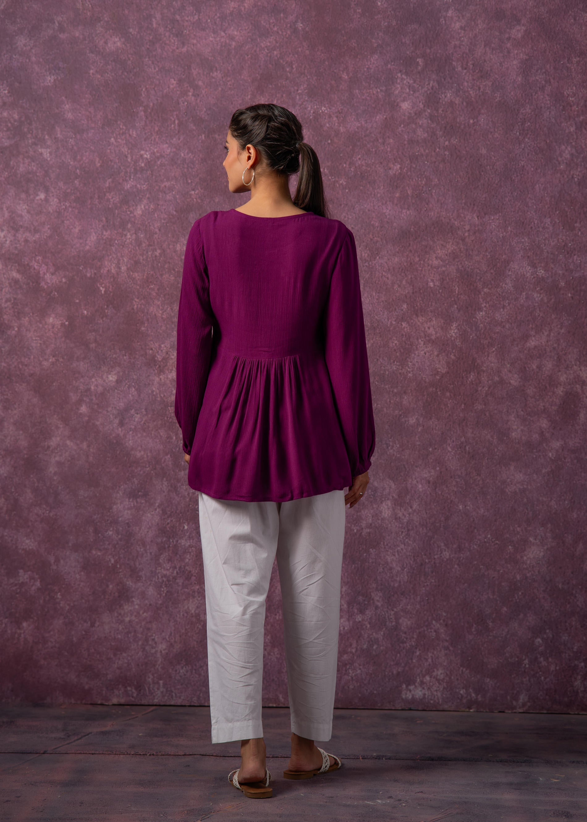 Women's Mint & White Embroidered Viscose Tunic with Thread Work and Buttons