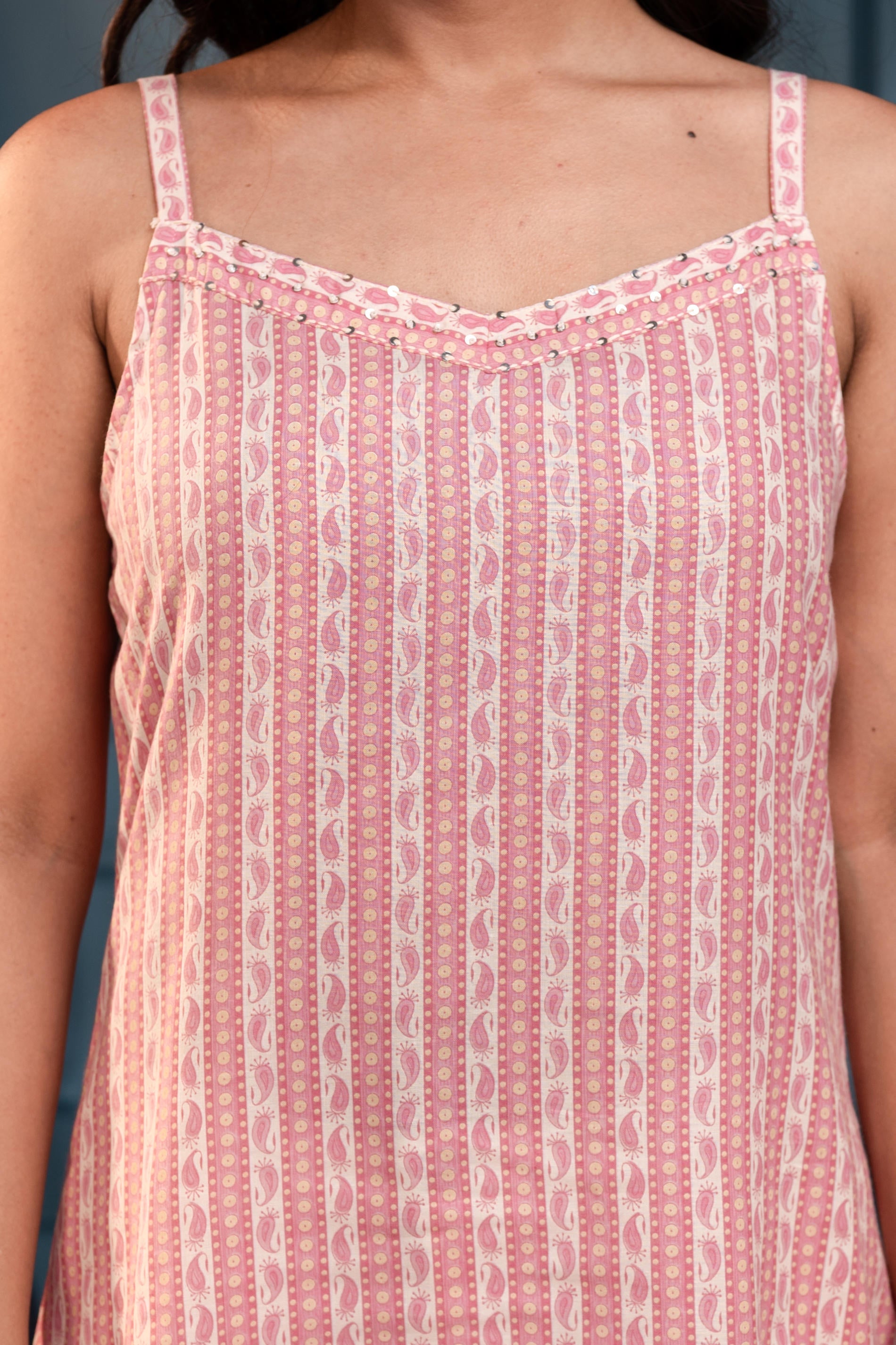 Women's Pink Ethnic Motifs Kurta in Man-Made Fiber with Sequin Detailing