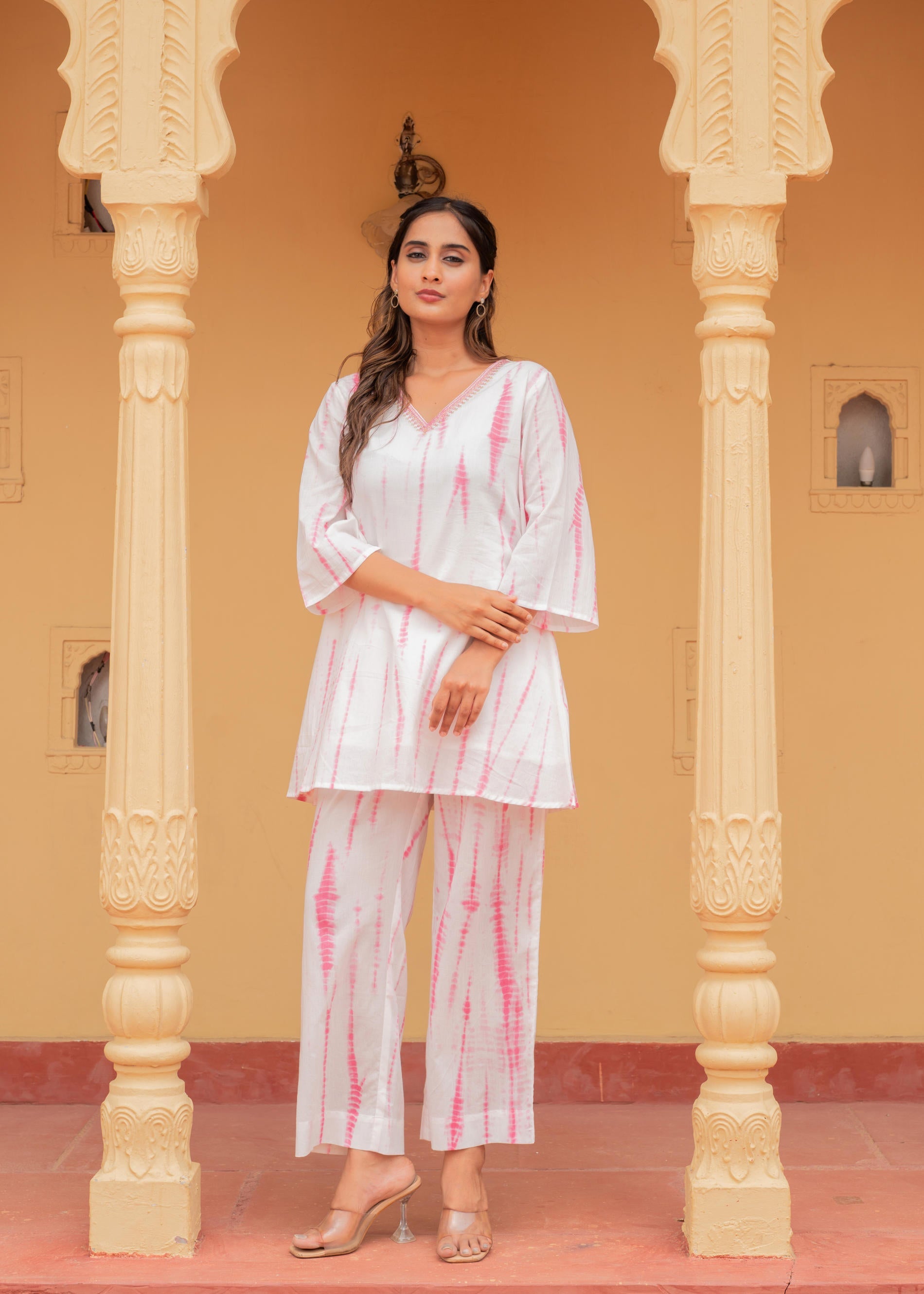 Pink Tie-Dye Printed Cotton Kurta-Pant Co-Ord Set