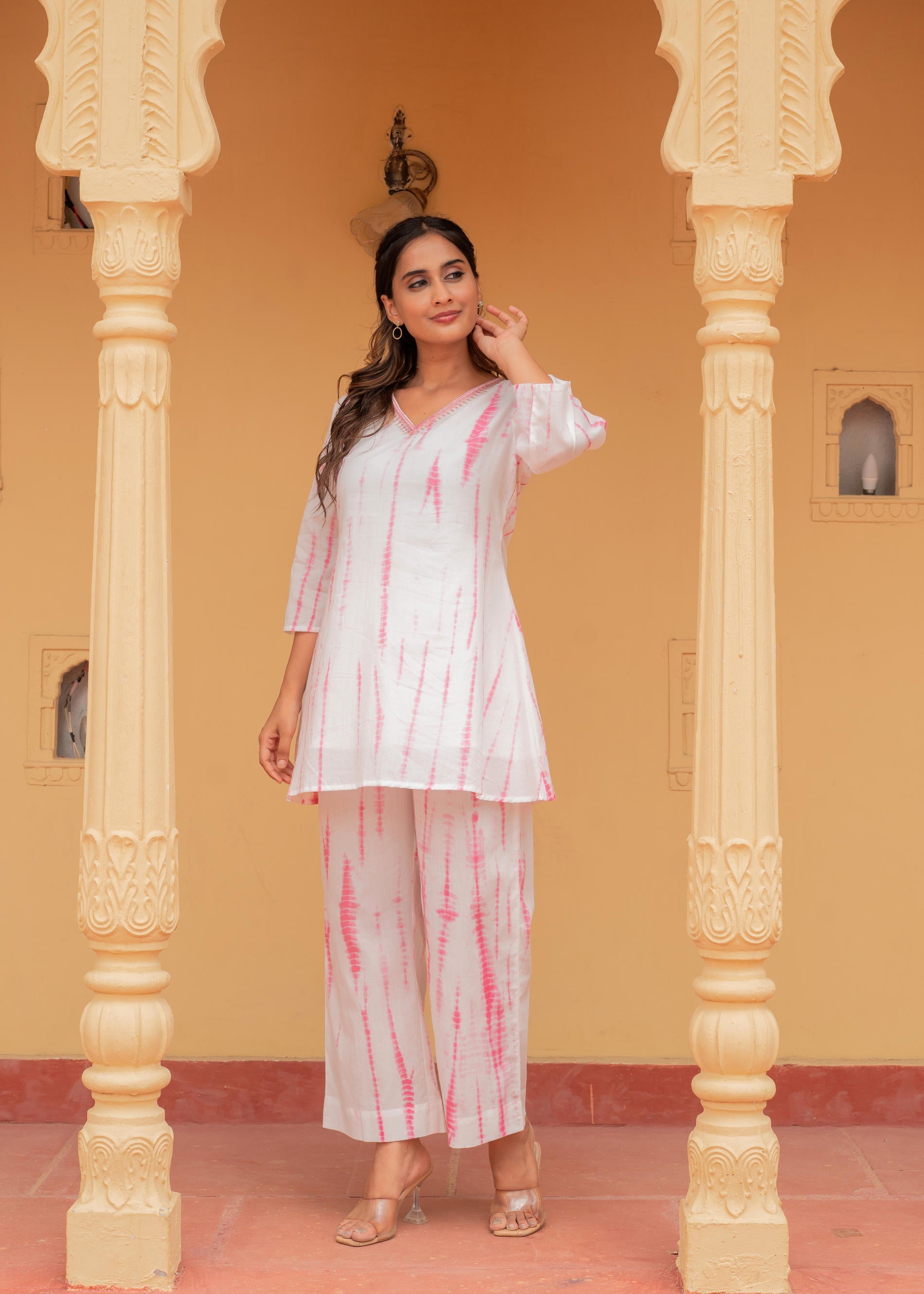 Pink Tie-Dye Printed Cotton Kurta-Pant Co-Ord Set