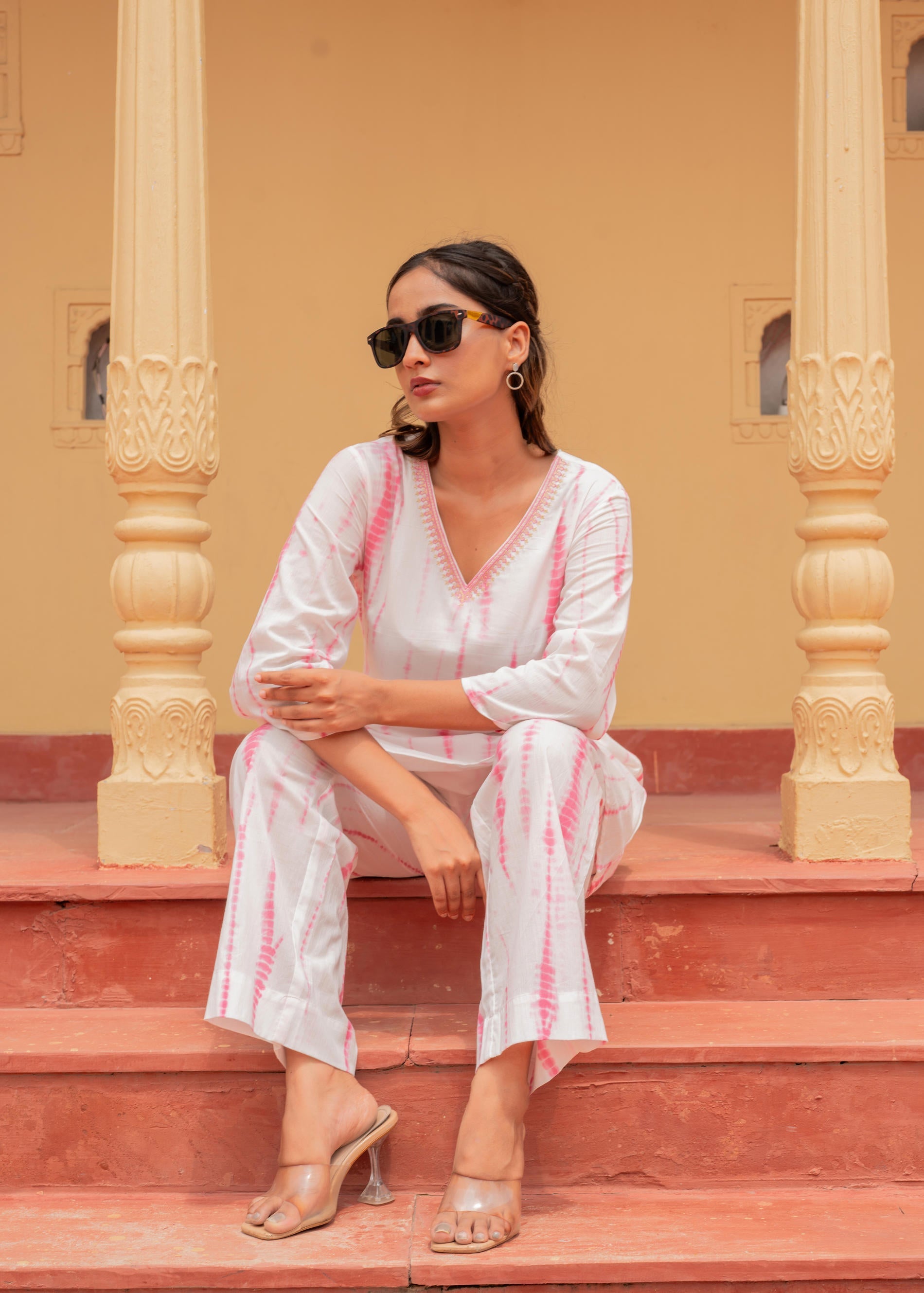 Pink Tie-Dye Printed Cotton Kurta-Pant Co-Ord Set