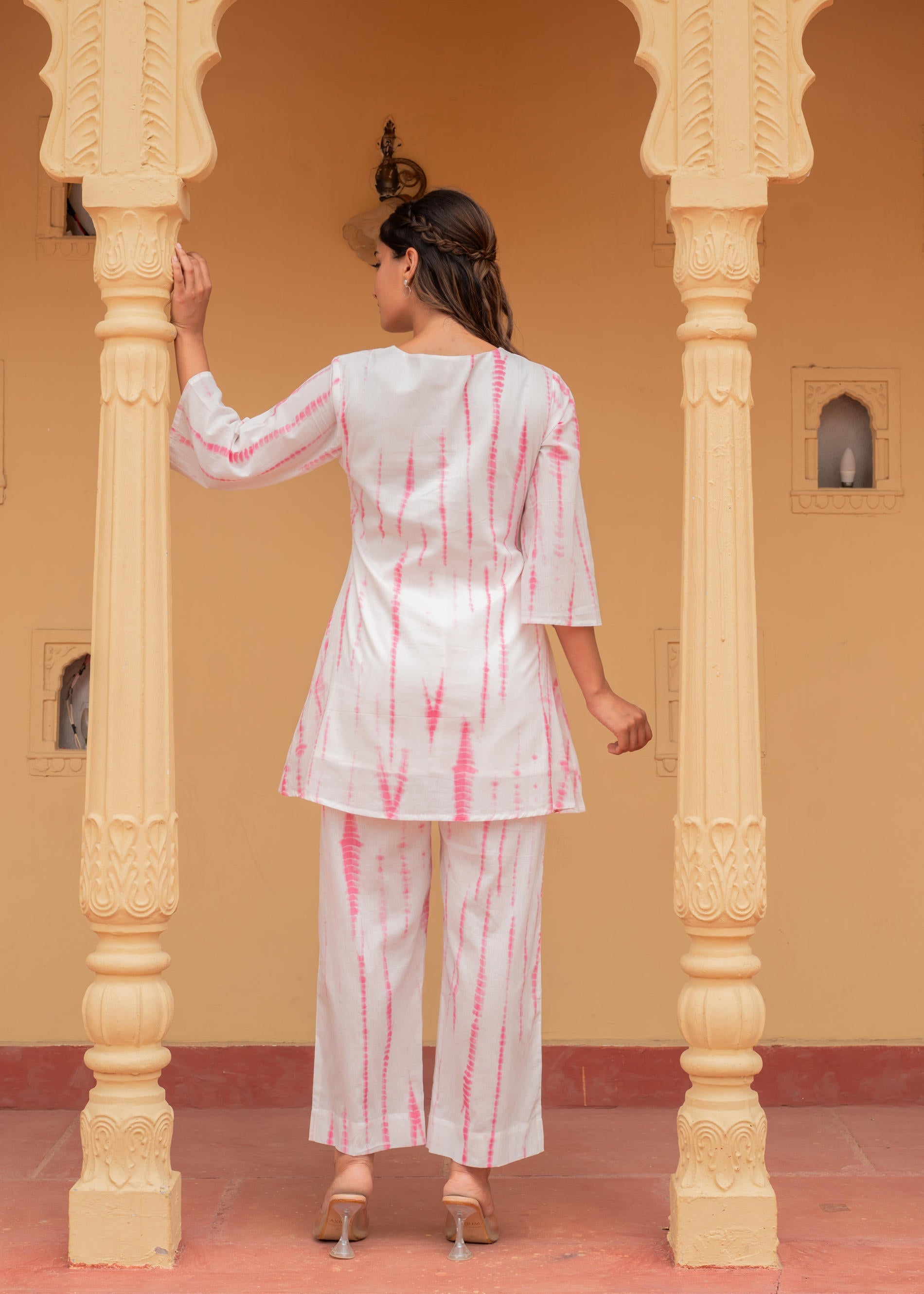 Pink Tie-Dye Printed Cotton Kurta-Pant Co-Ord Set