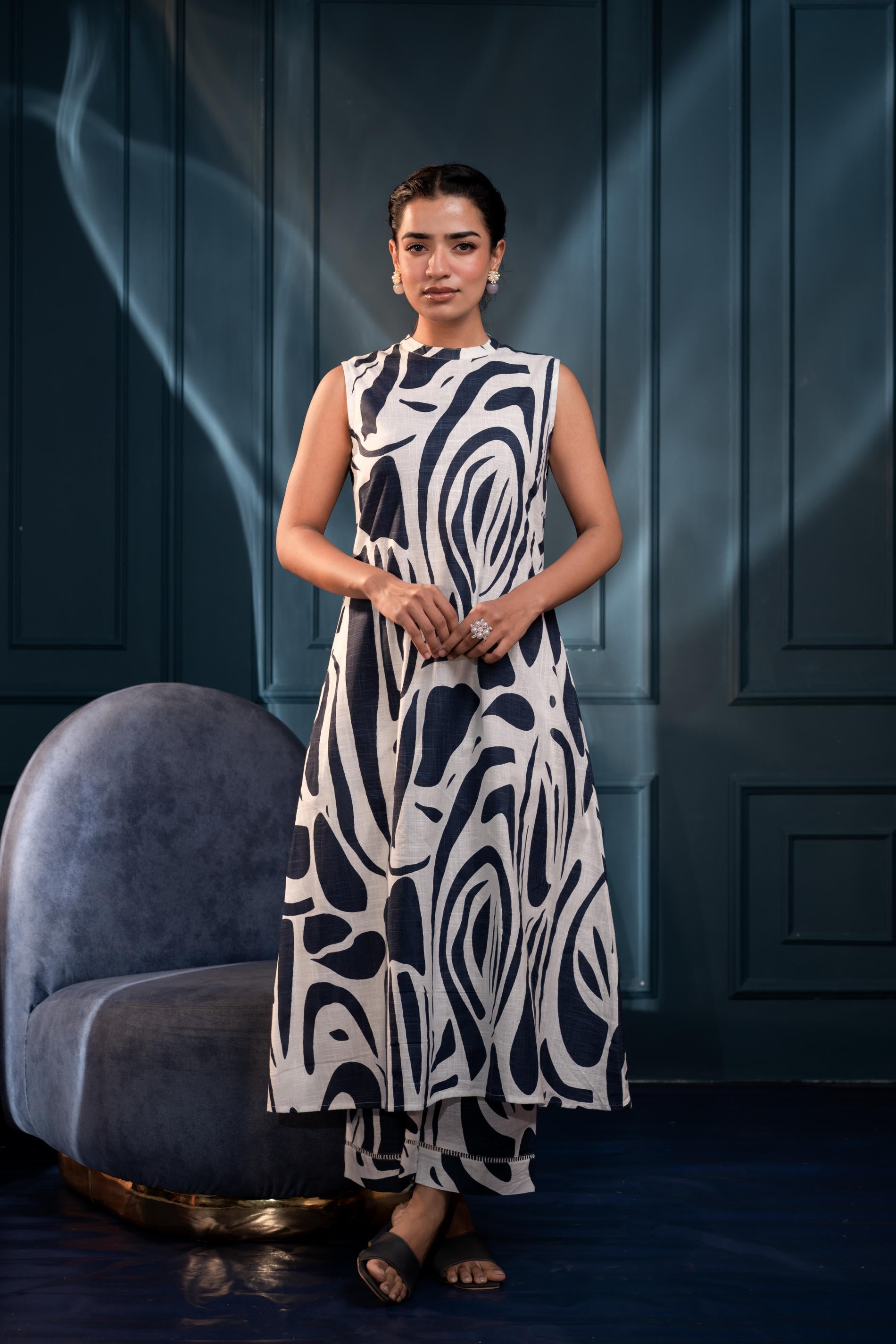 Women's Blue Floral Cotton Co-ord Set with Kurta & Pants