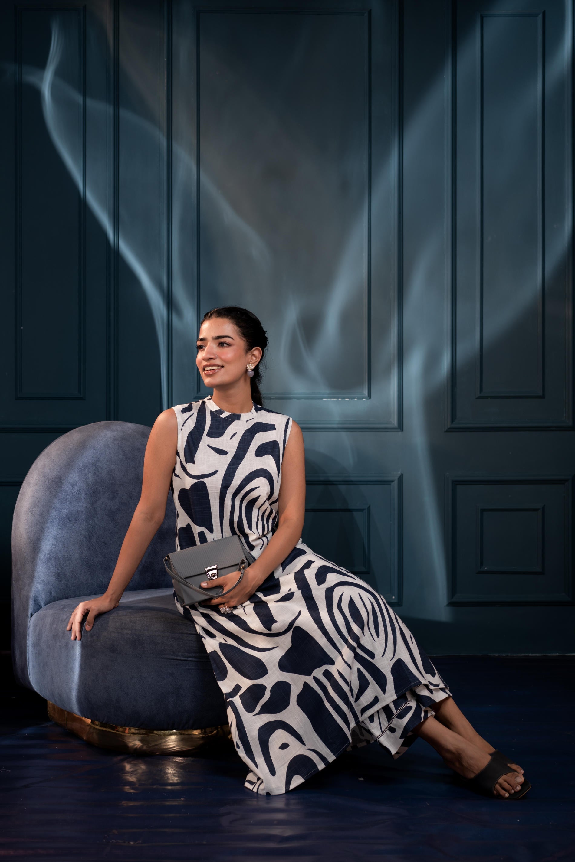 Women's Blue Floral Cotton Co-ord Set with Kurta & Pants