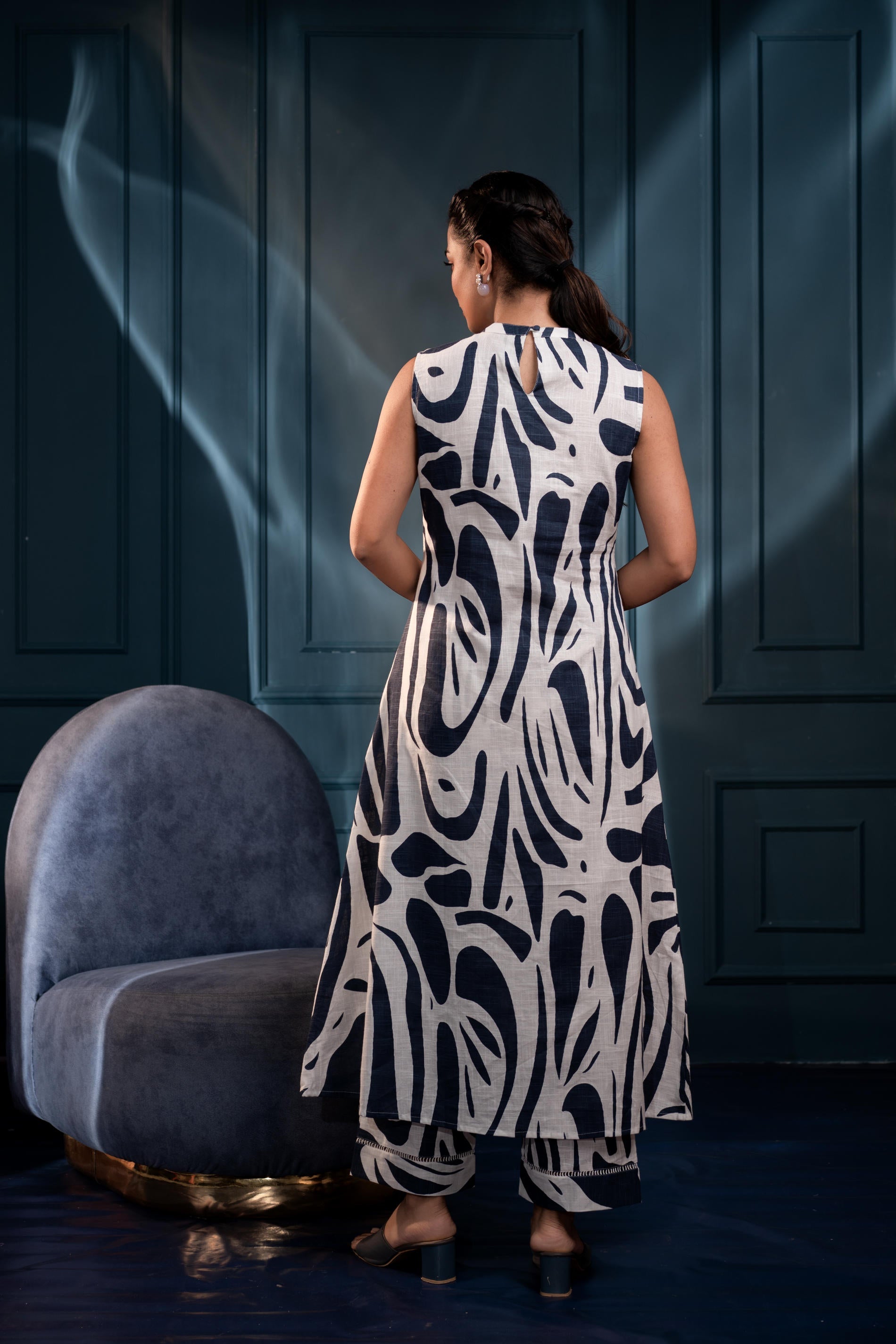 Women's Blue Floral Cotton Co-ord Set with Kurta & Pants