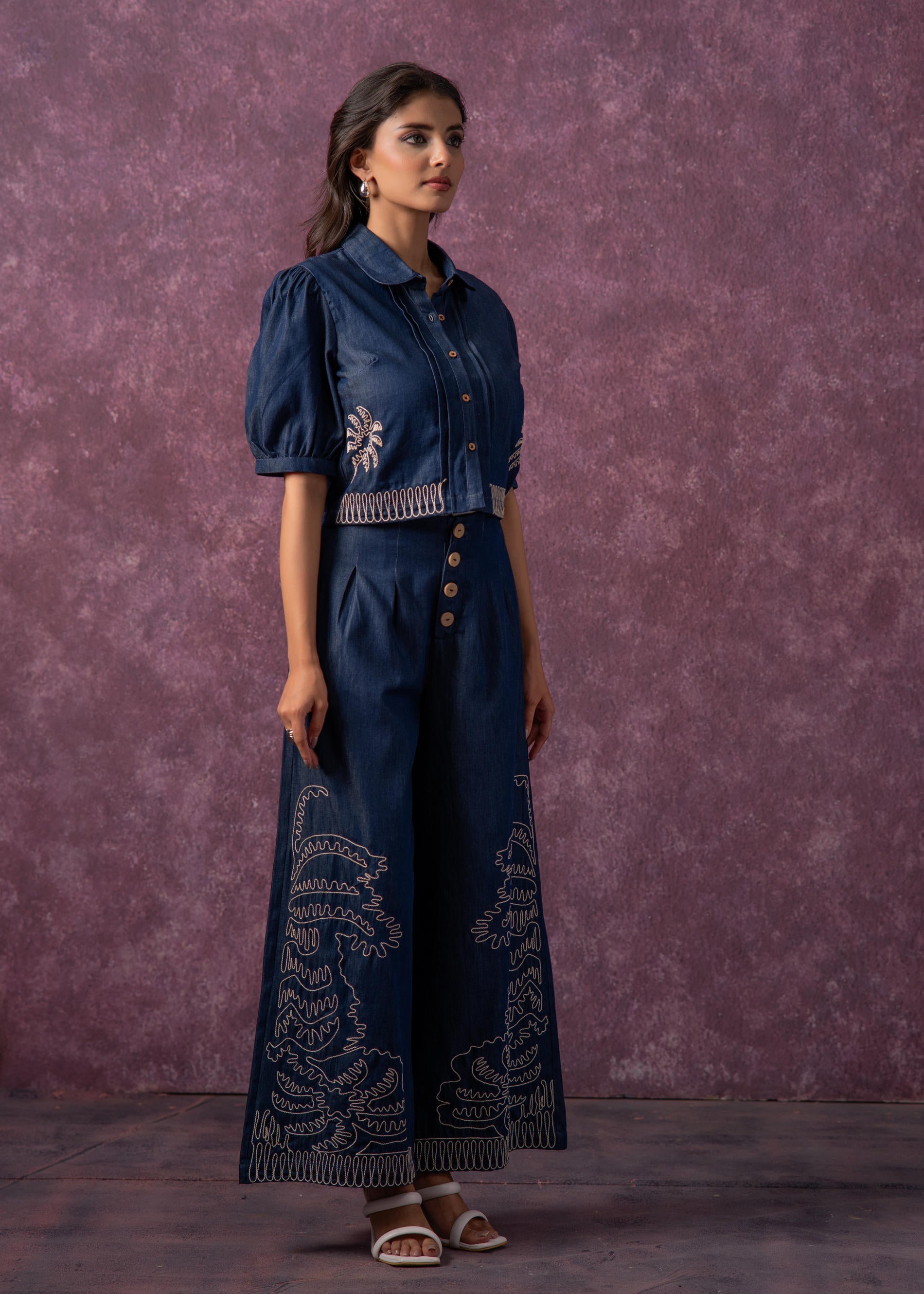 Embroidered Shirt & Straight Pants Co-ord Set