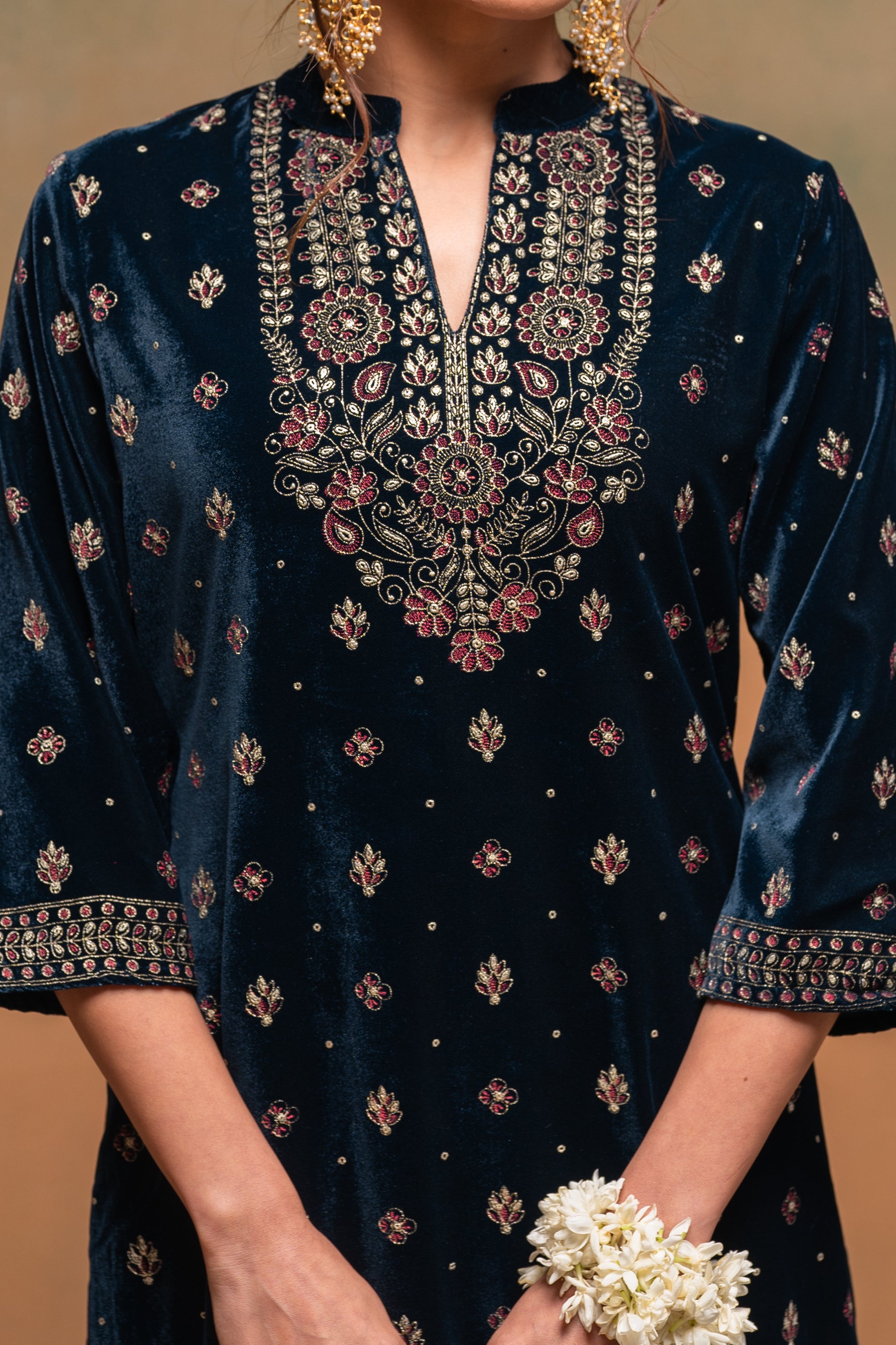 Teal , Embroidered Straight Kurta Set with dupatta