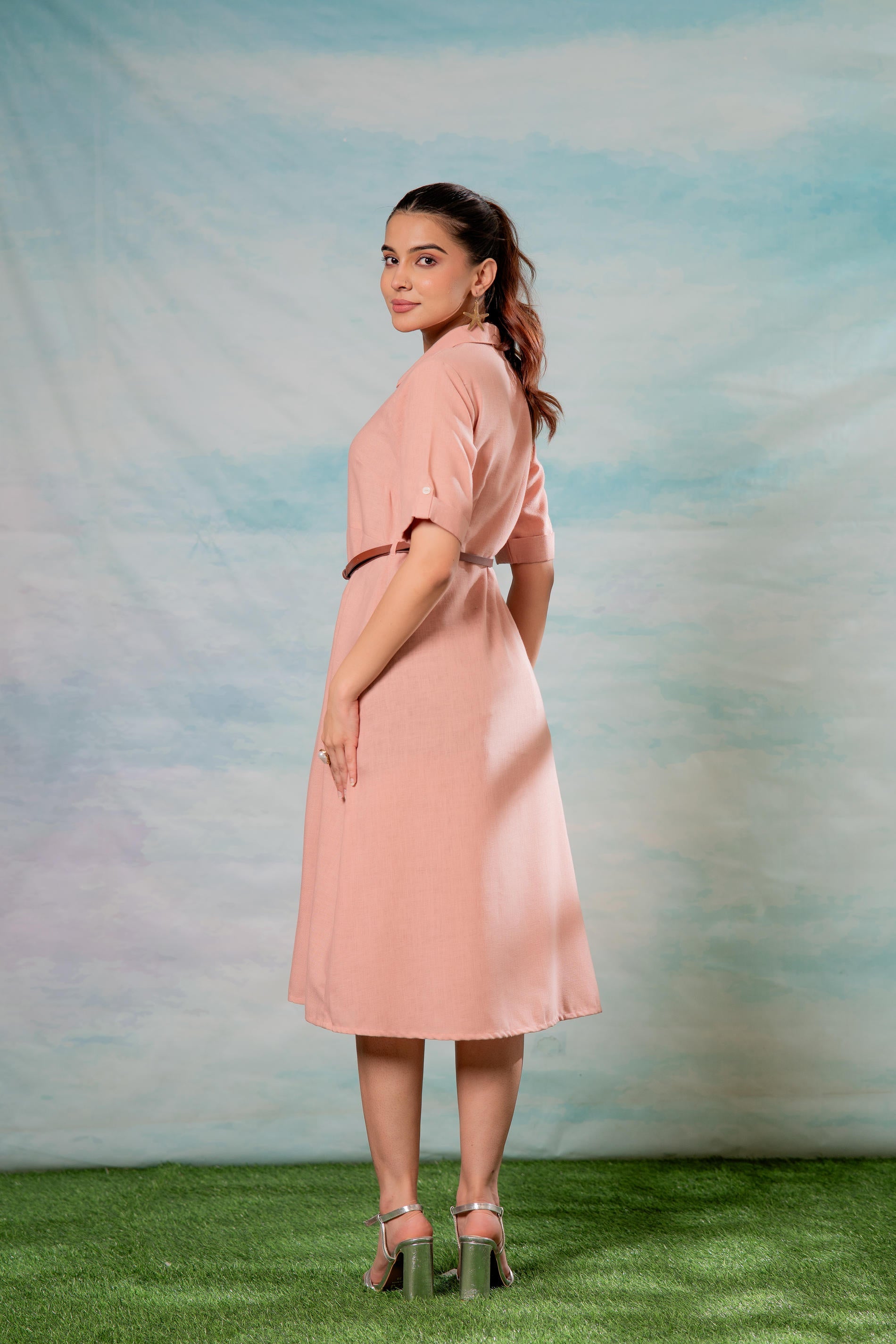 Lamora RoseGold Belted Shirt Dress