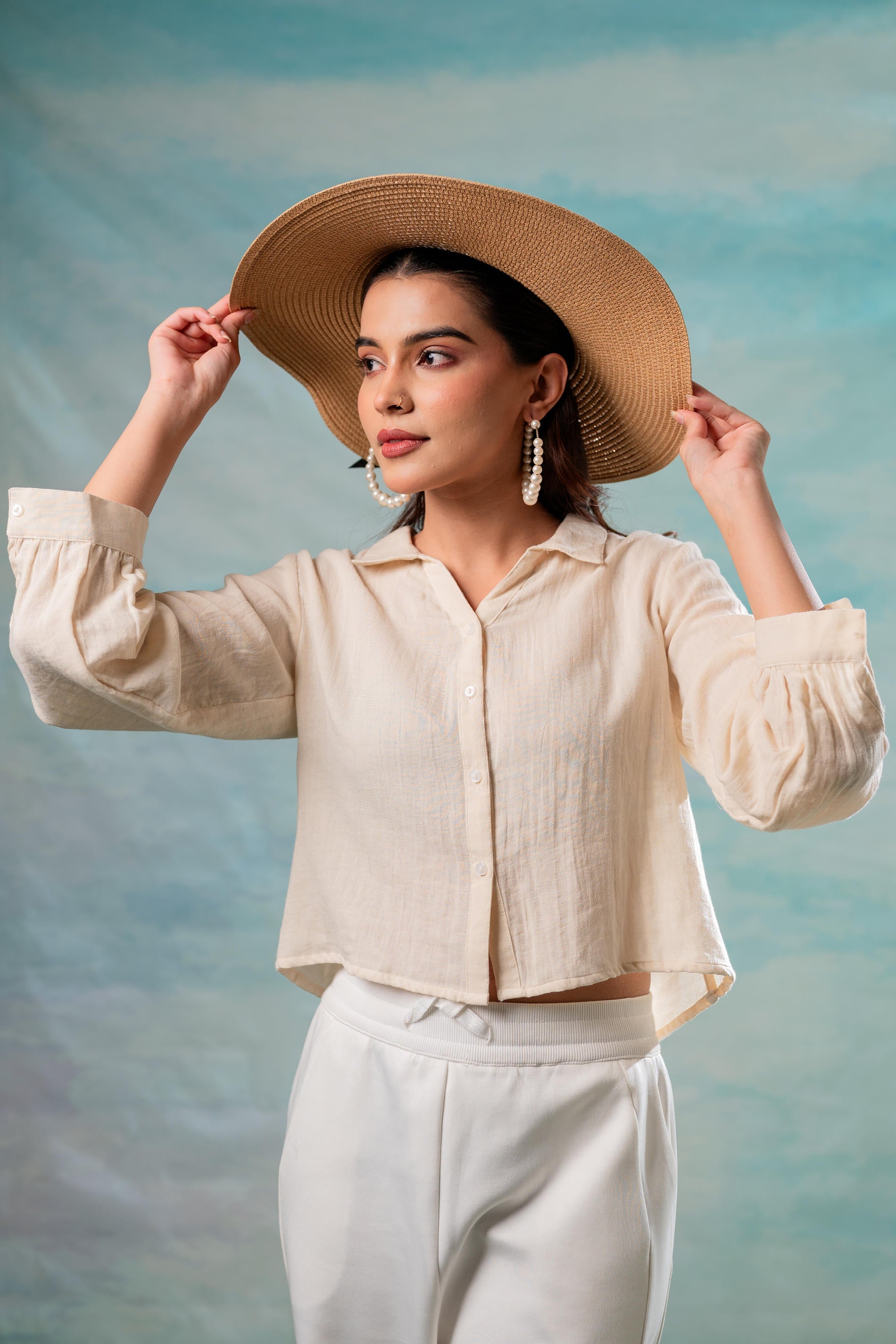 Lamora Beige Minimal Textured Shirt