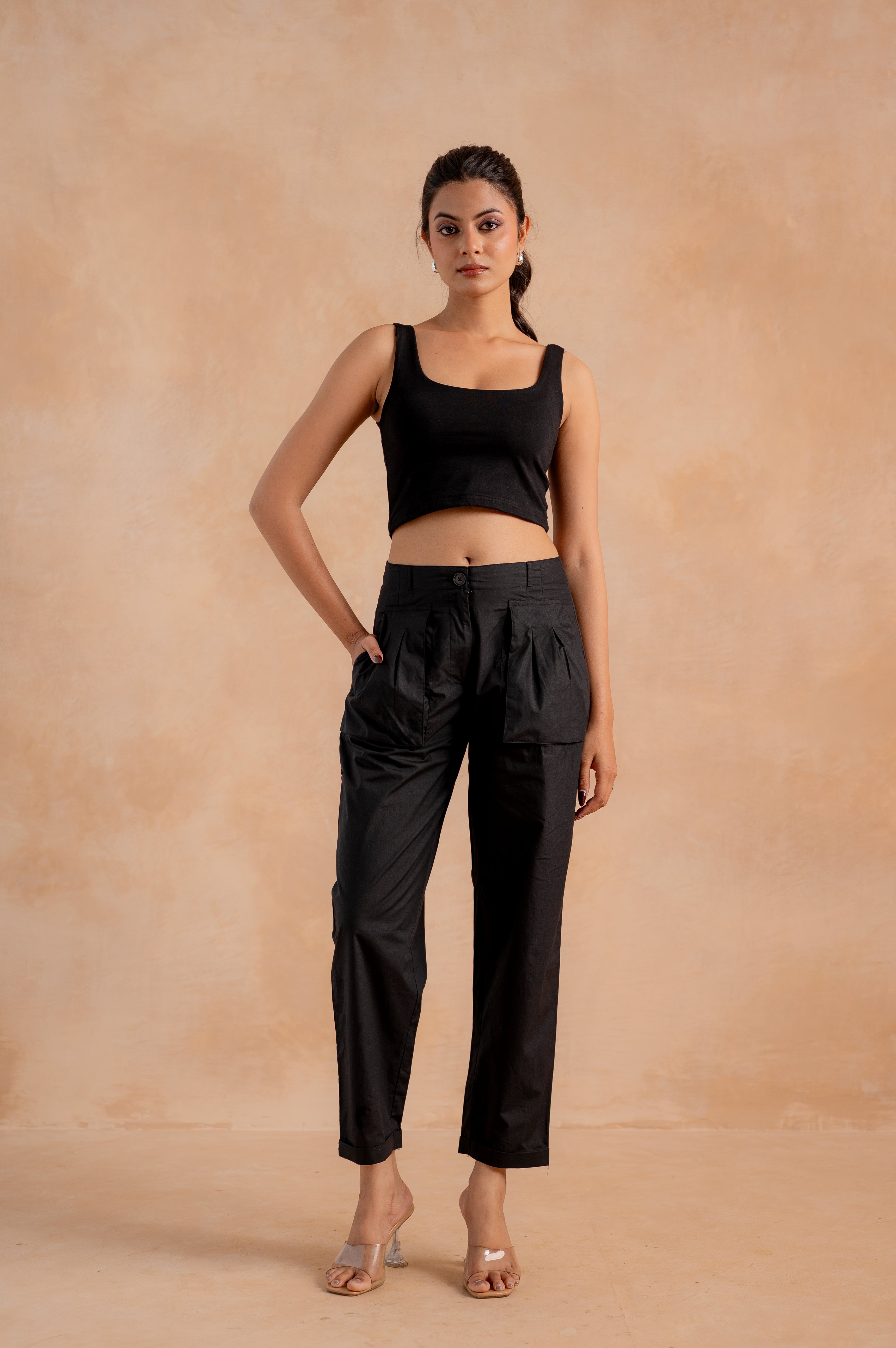 Lamora Women’s Black Straight-Fit Utility Pants