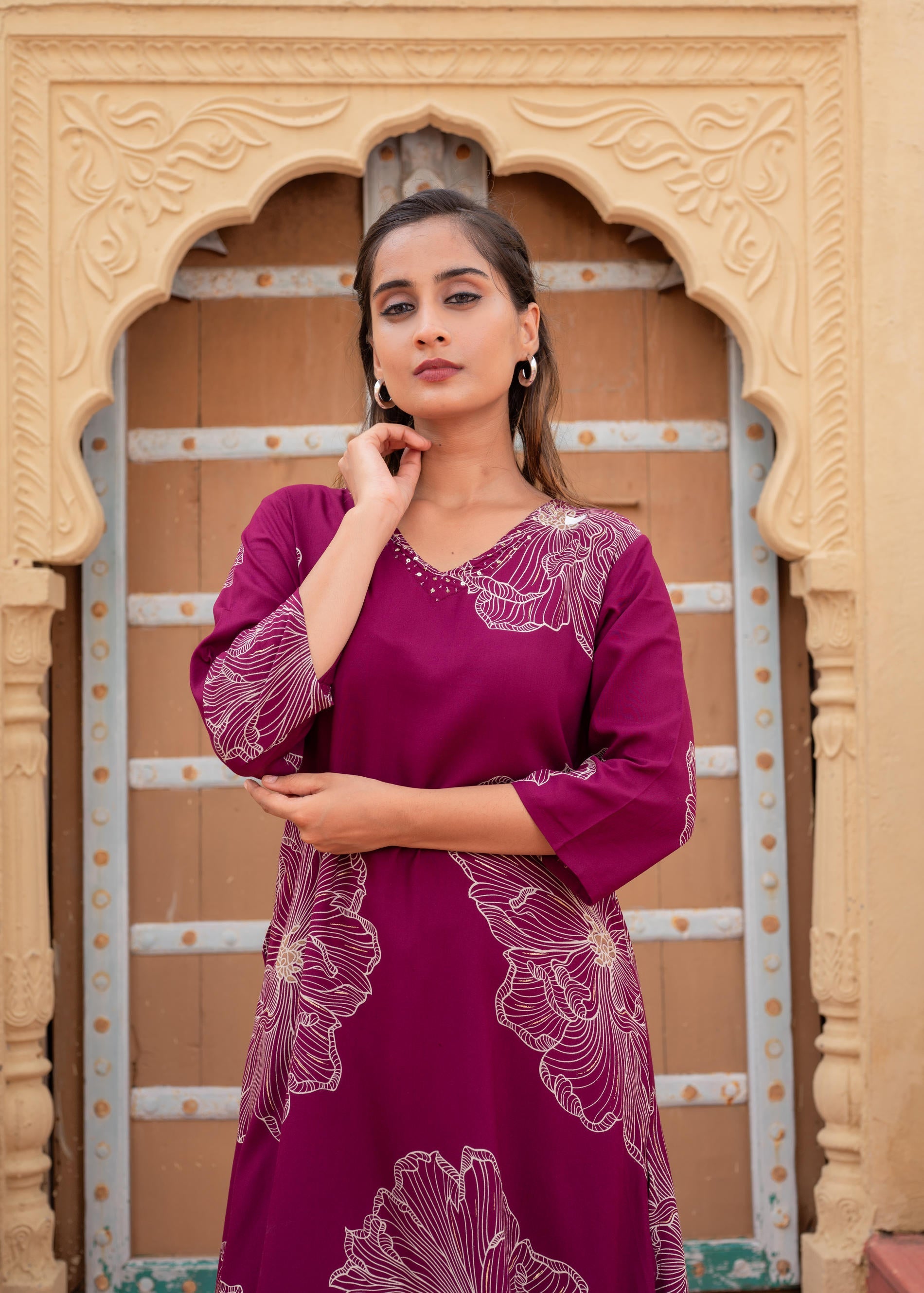 Women's Wine Viscose Kurta With Pant
