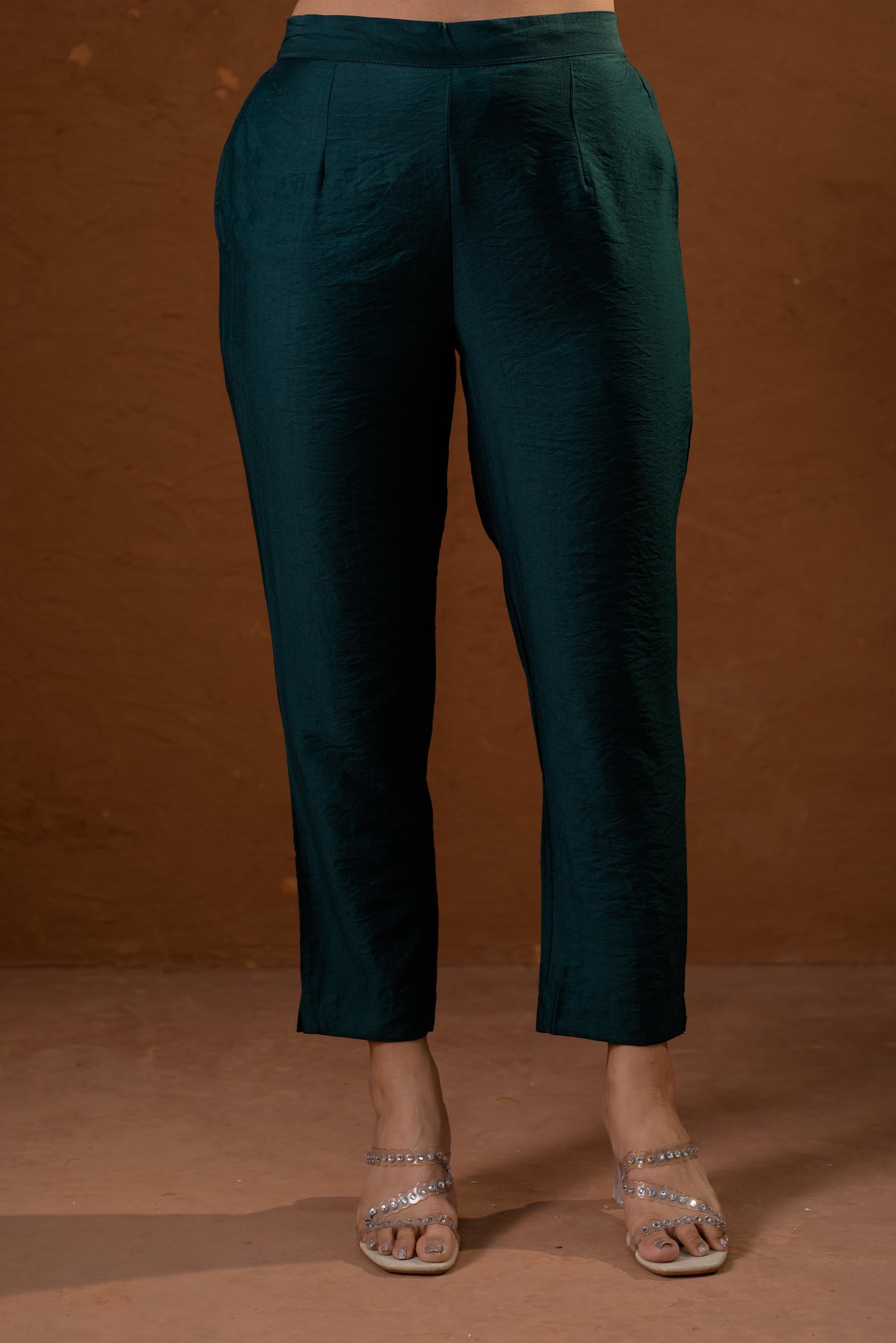 Green, Foil-Print Straight Kurta Set with Pant & Ornate Dupatta