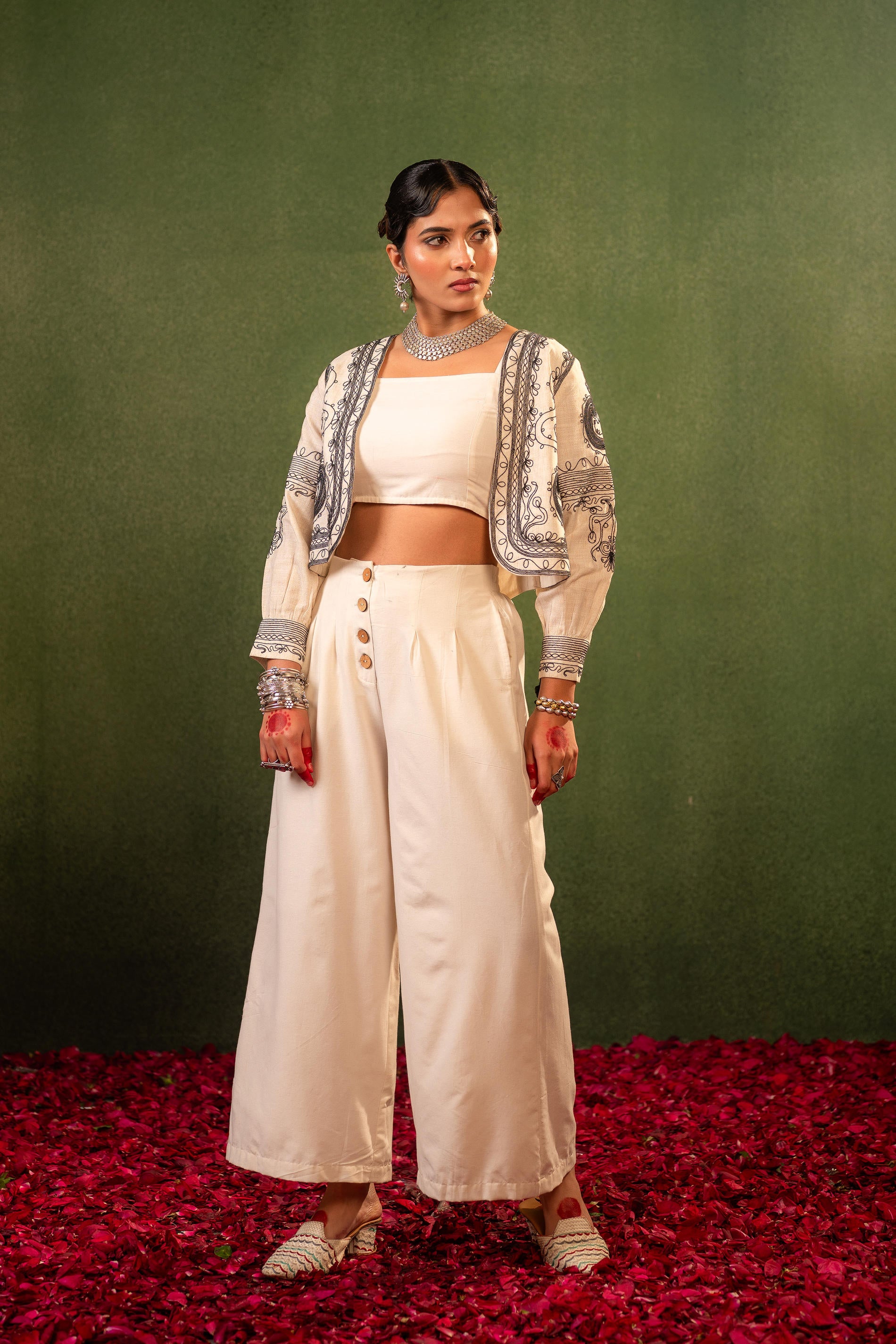 Ivory Noor Embroidered Jacket Co-Ord Set