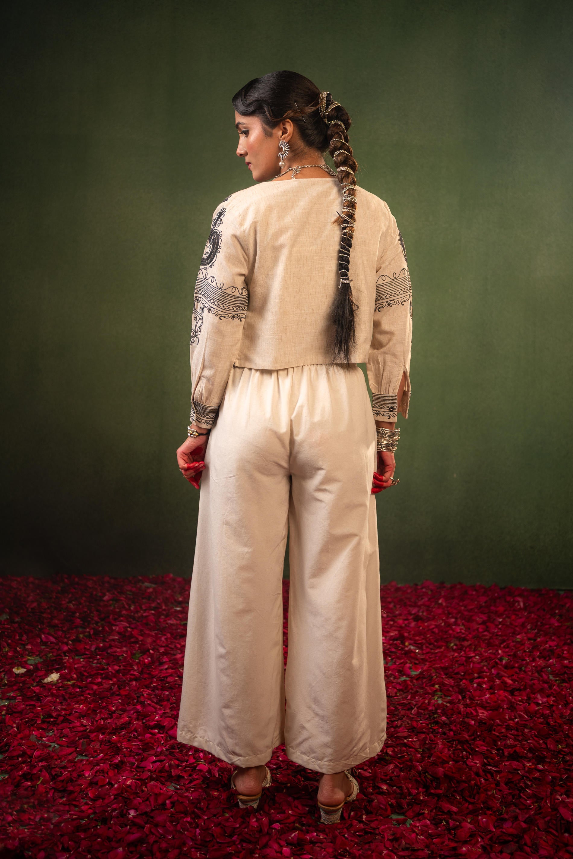 Ivory Noor Embroidered Jacket Co-Ord Set