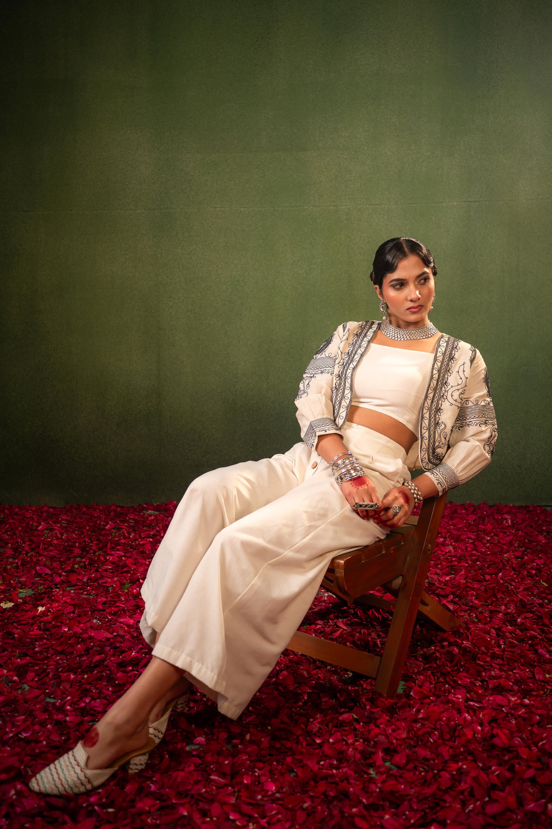 Ivory Noor Embroidered Jacket Co-Ord Set