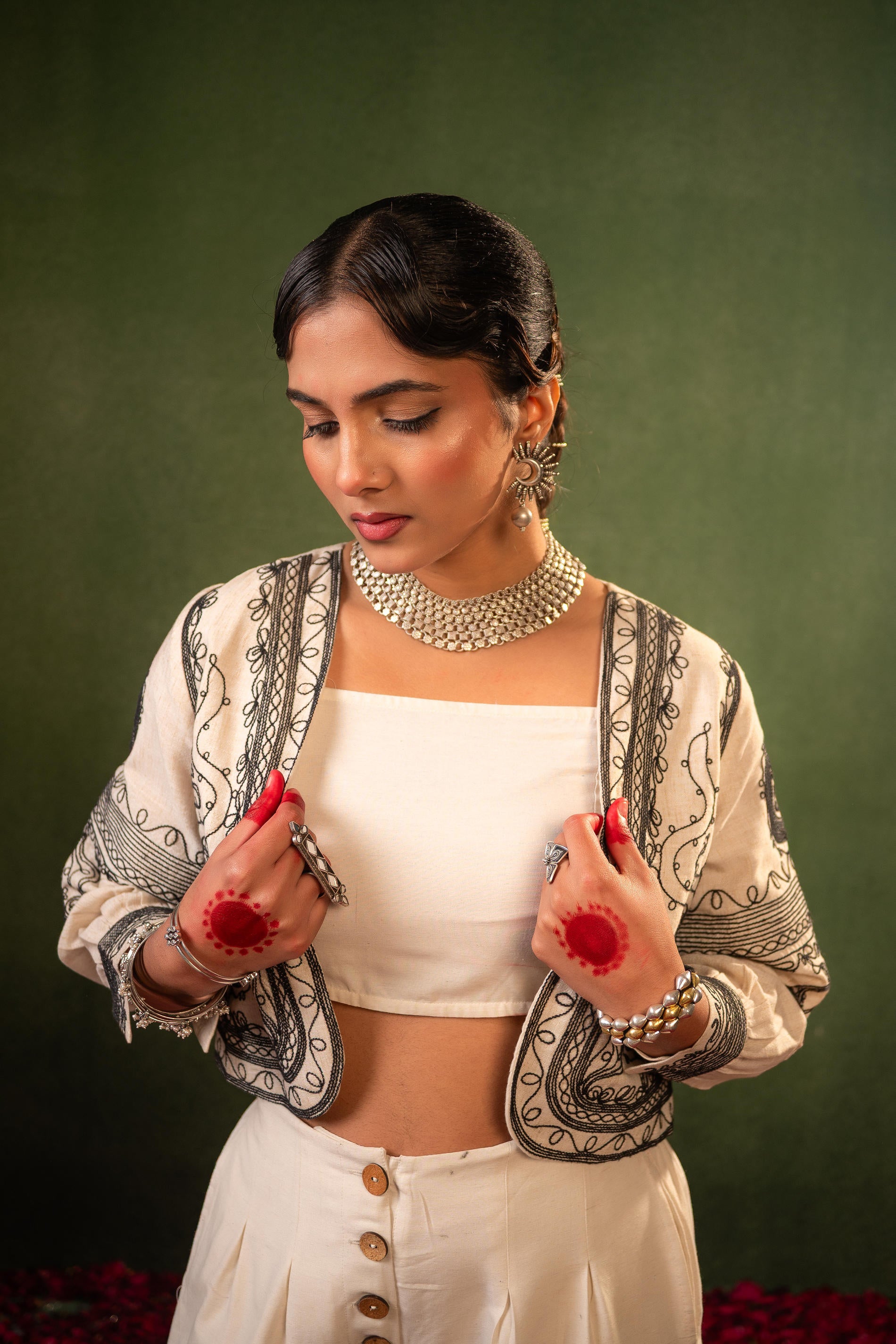 Ivory Noor Embroidered Jacket Co-Ord Set