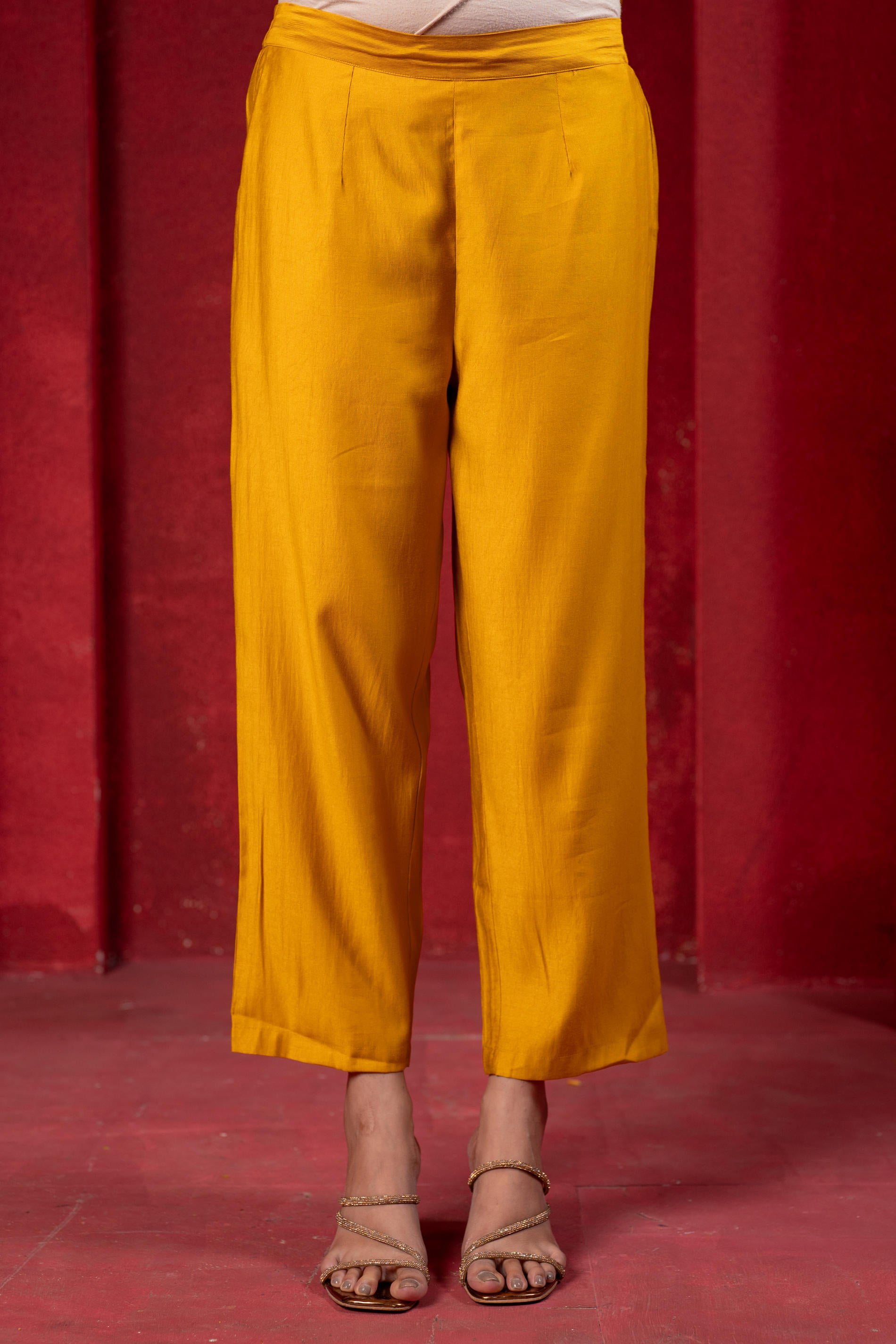 Sunlit Mustard Embroidered Kurta Set with Zari Checked Dupatta