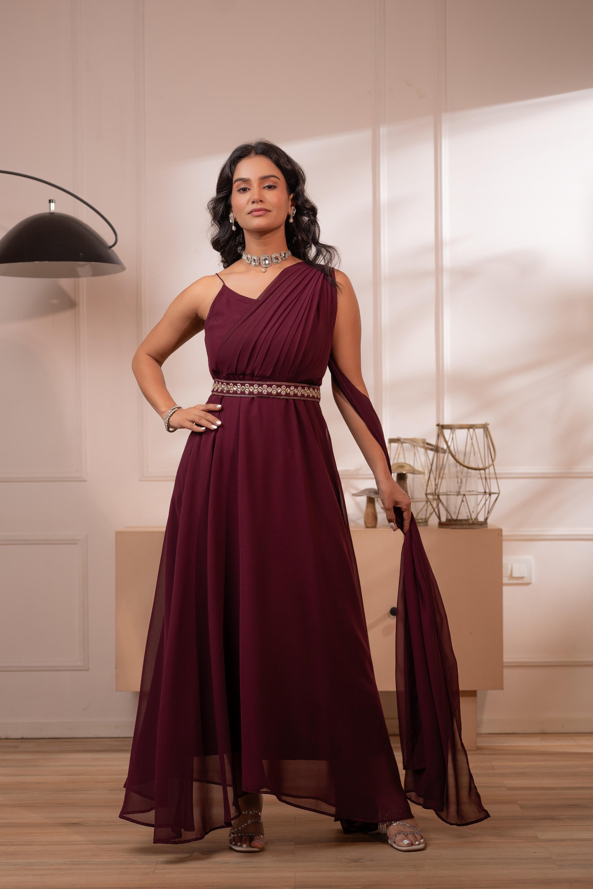 Wine Whispers One-Shoulder Gown