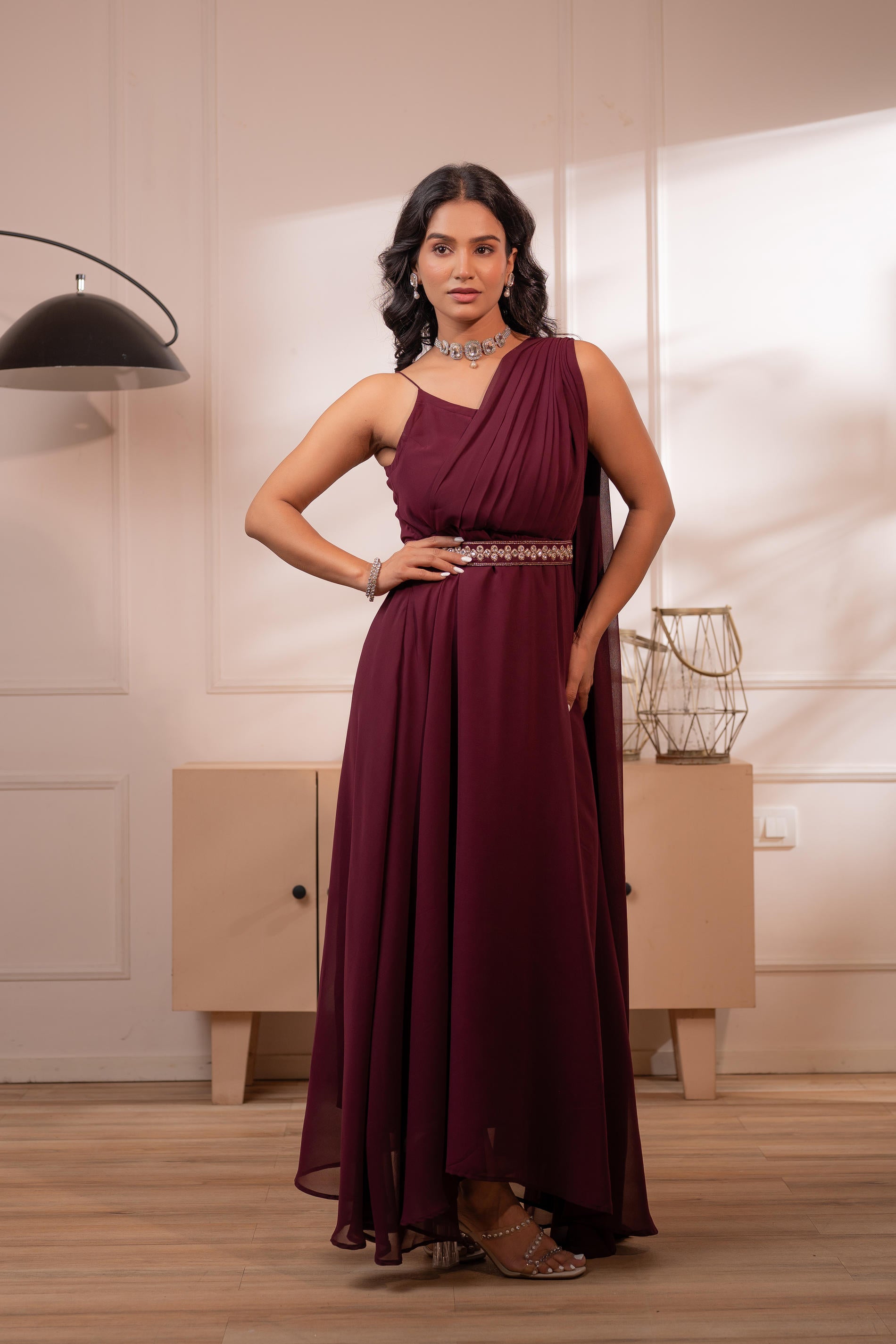 Wine Whispers One-Shoulder Gown