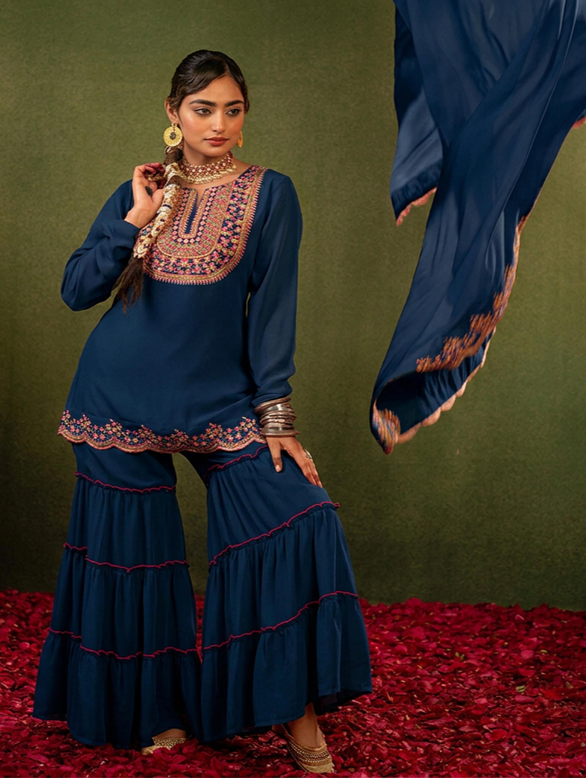 Midnight Blue Royal Embroidered Suit Set