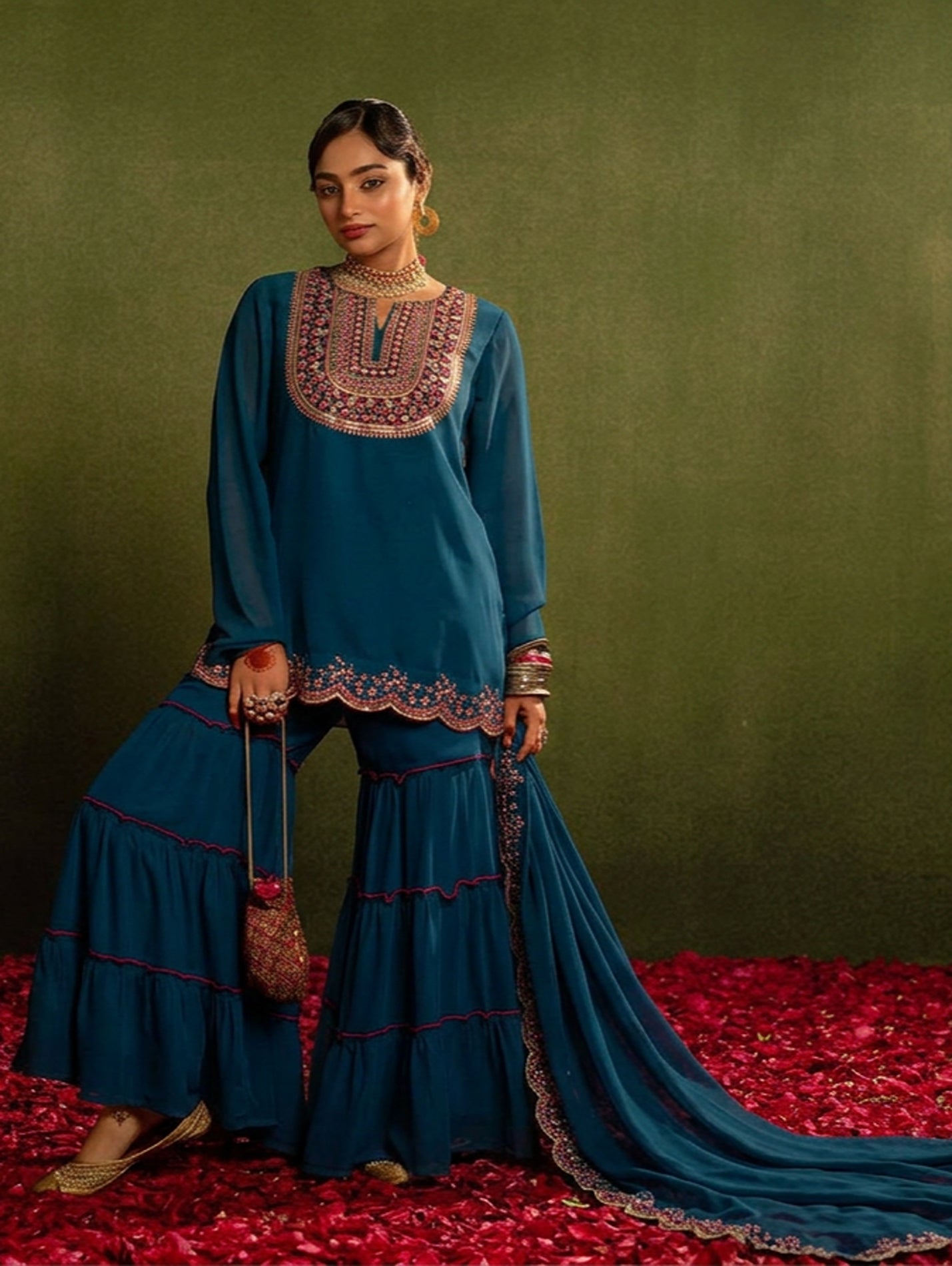 Midnight Blue Royal Embroidered Suit Set