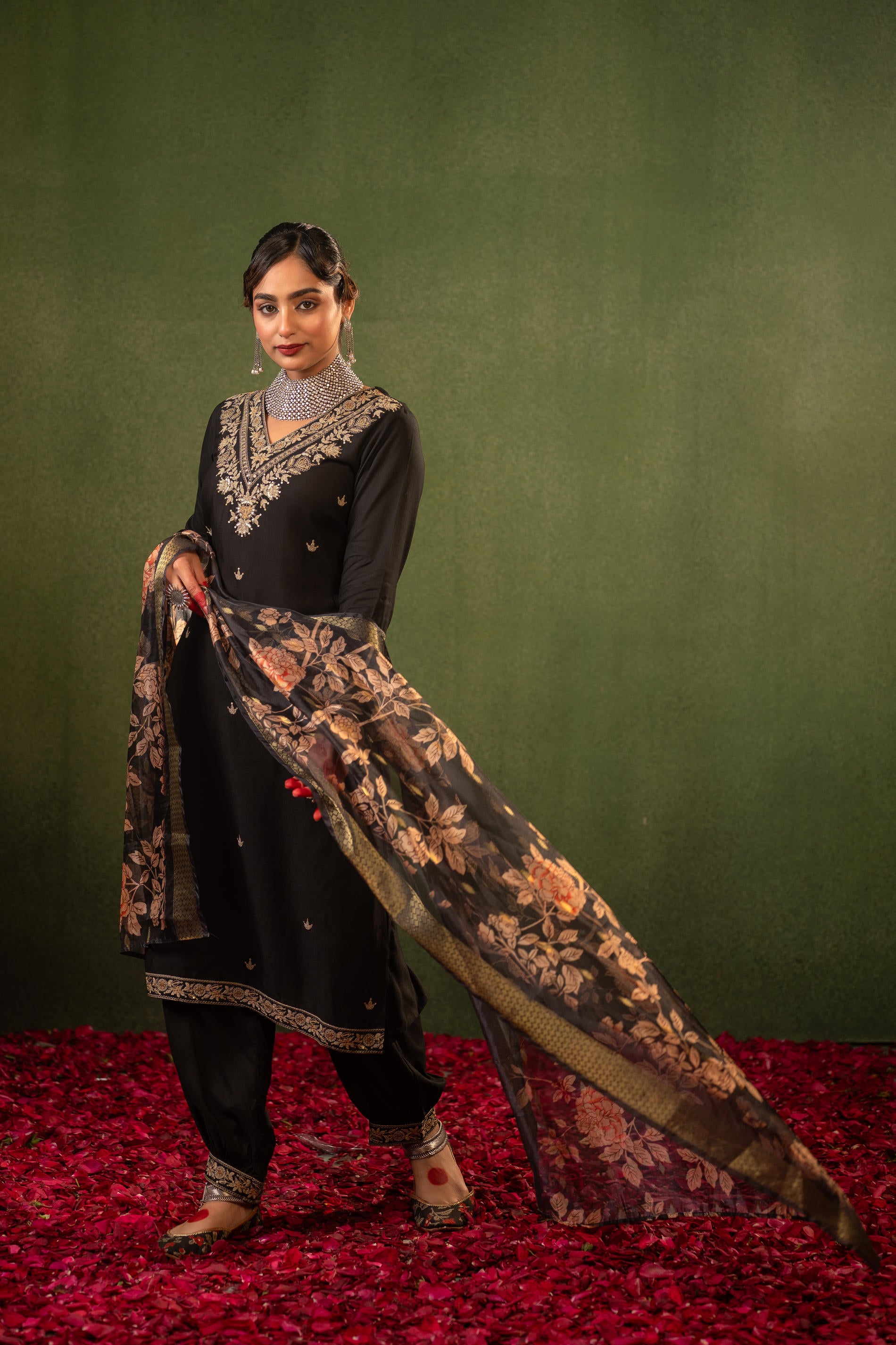 Black Heritage Embroidered Kurta Set