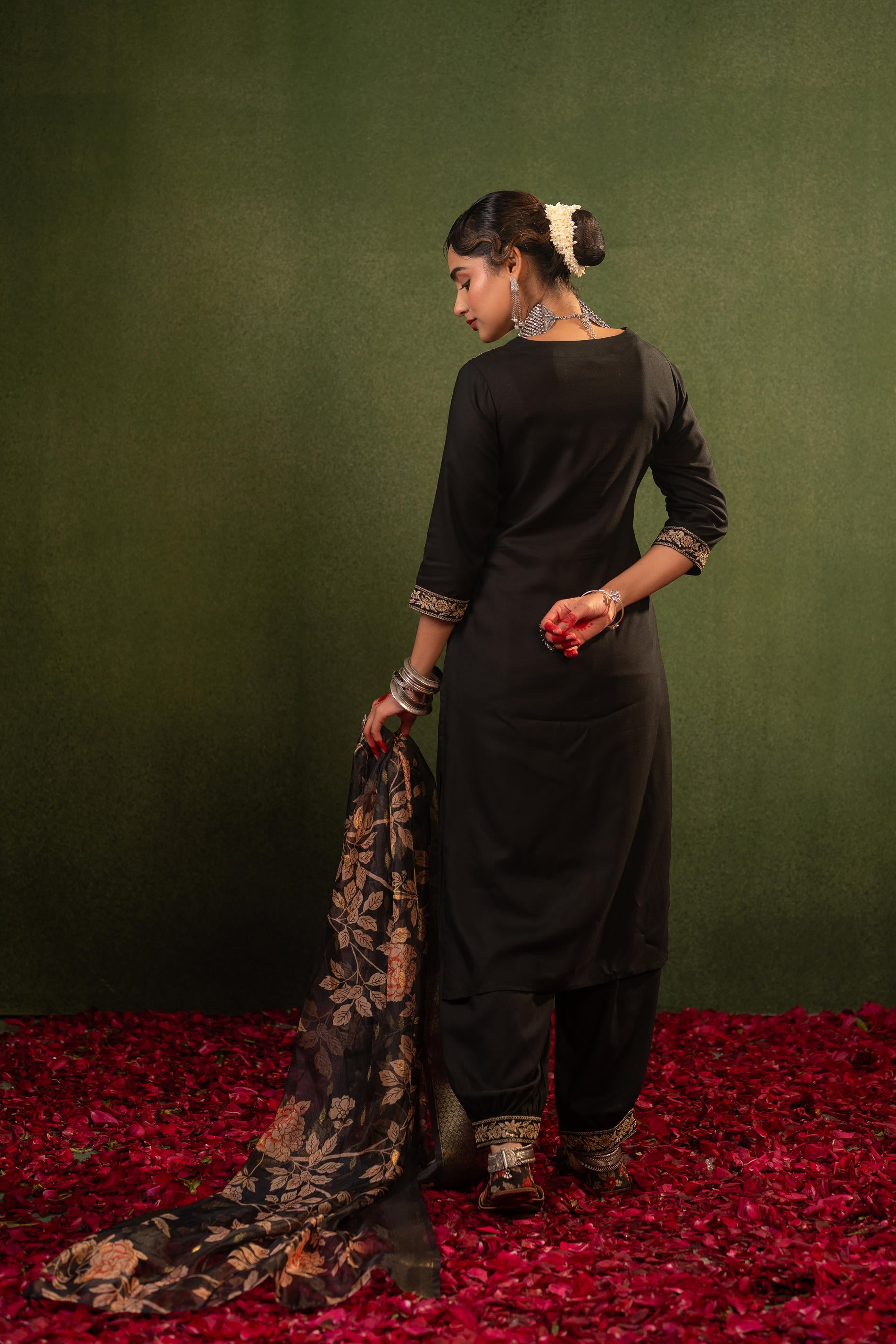 Black Heritage Embroidered Kurta Set