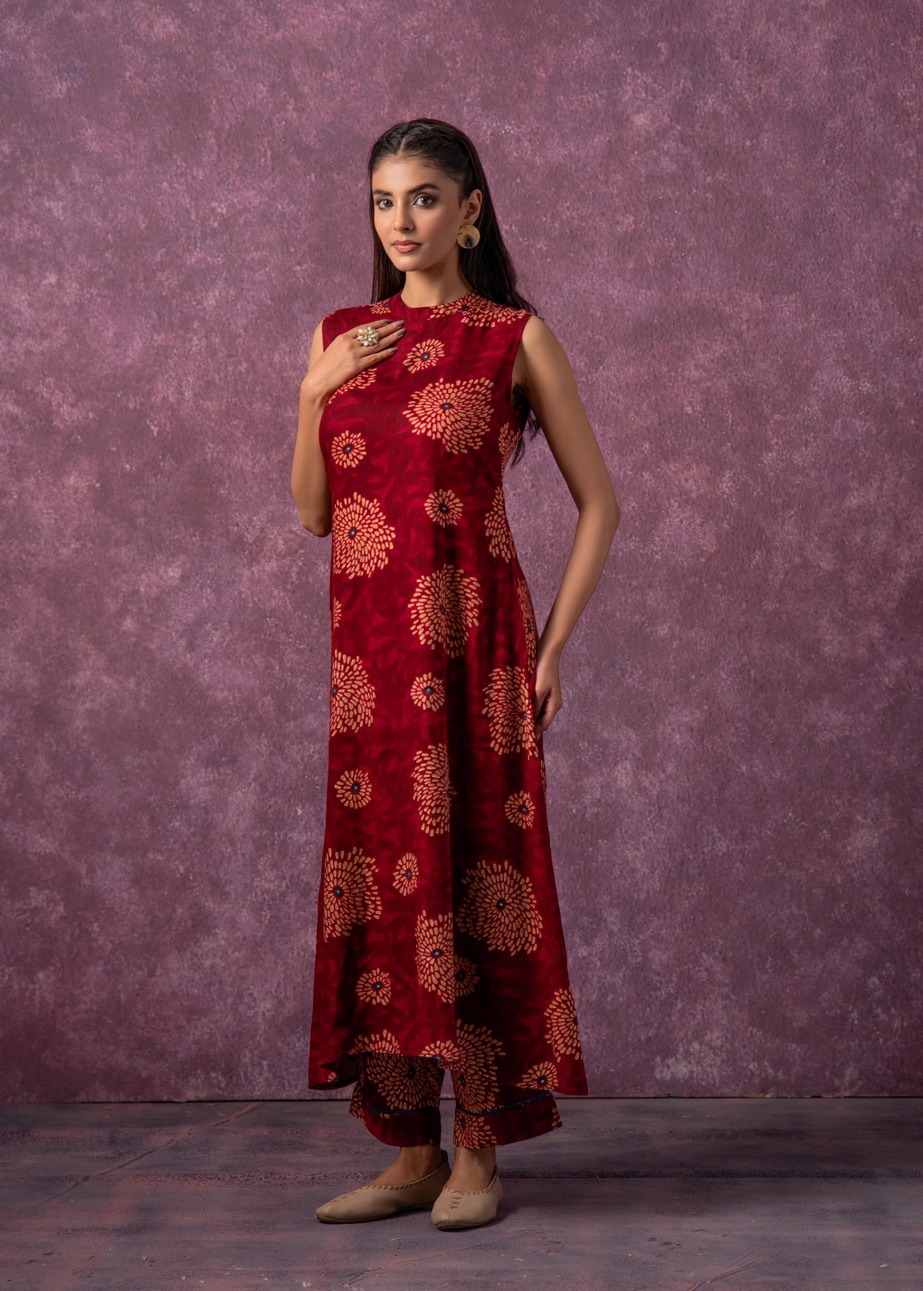 Women's Fuchsia Floral Printed Kurta with Pant Set