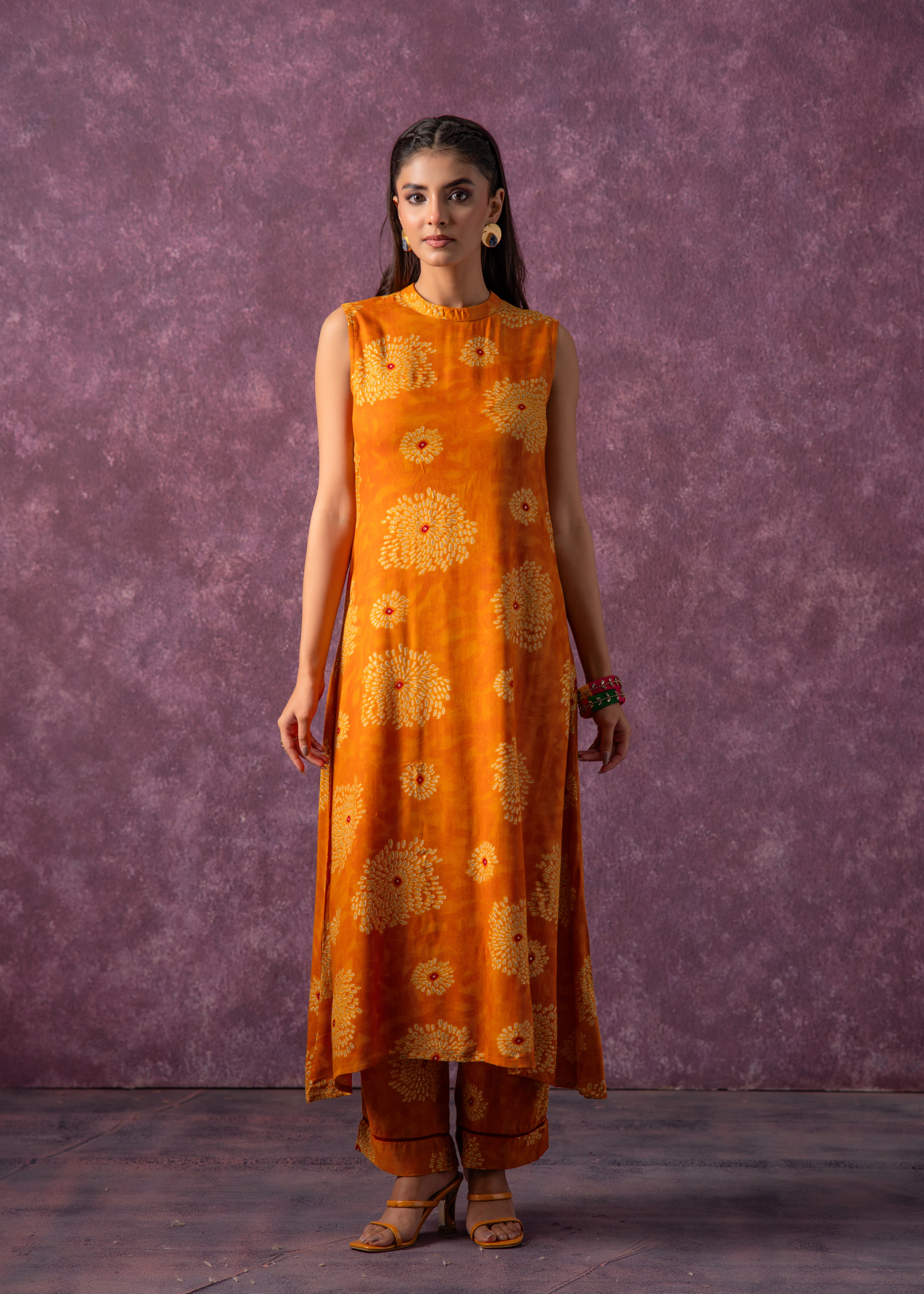 Women's Mustard Floral Printed Kurta with Pant Set