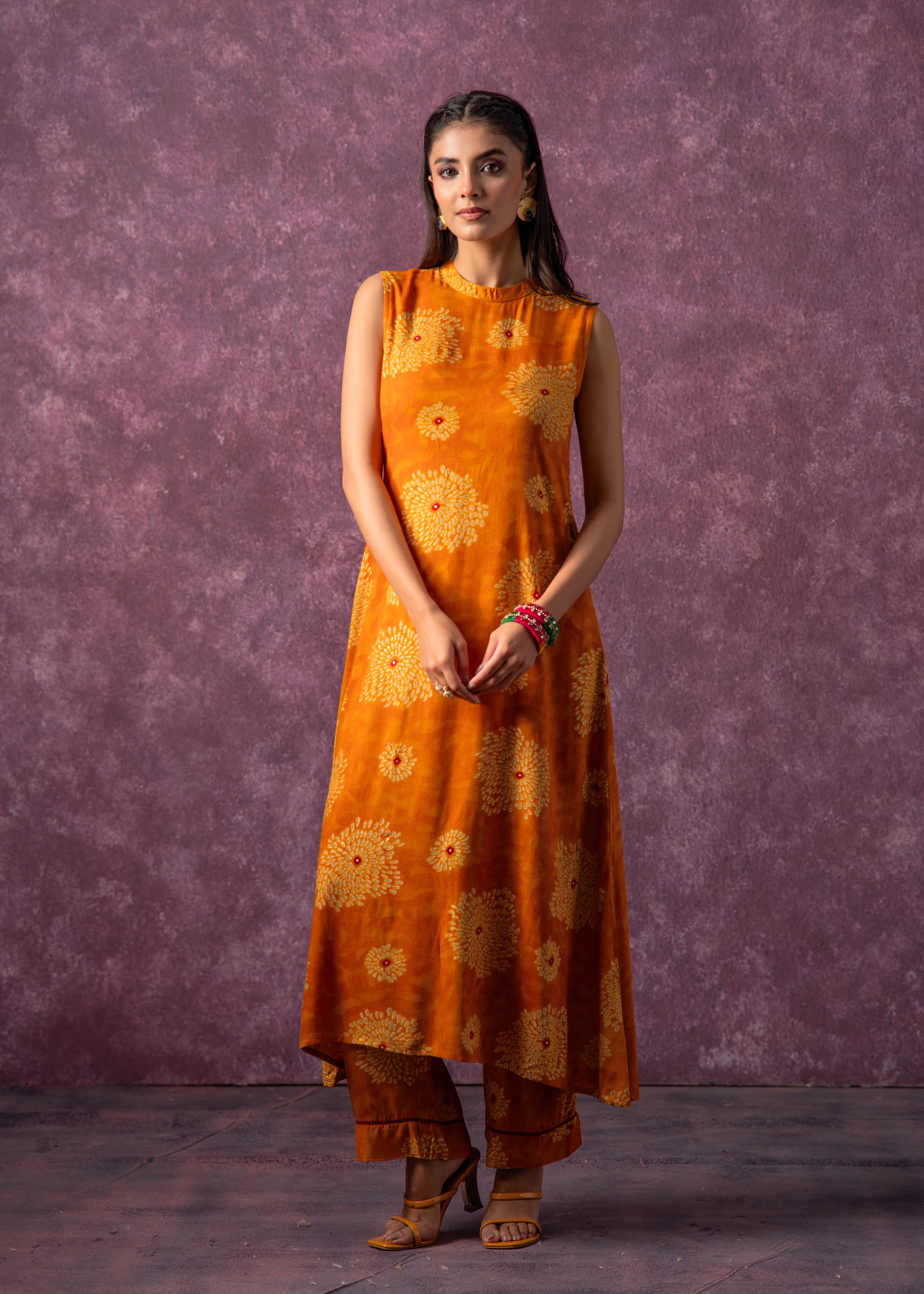 Women's Mustard Floral Printed Kurta with Pant Set