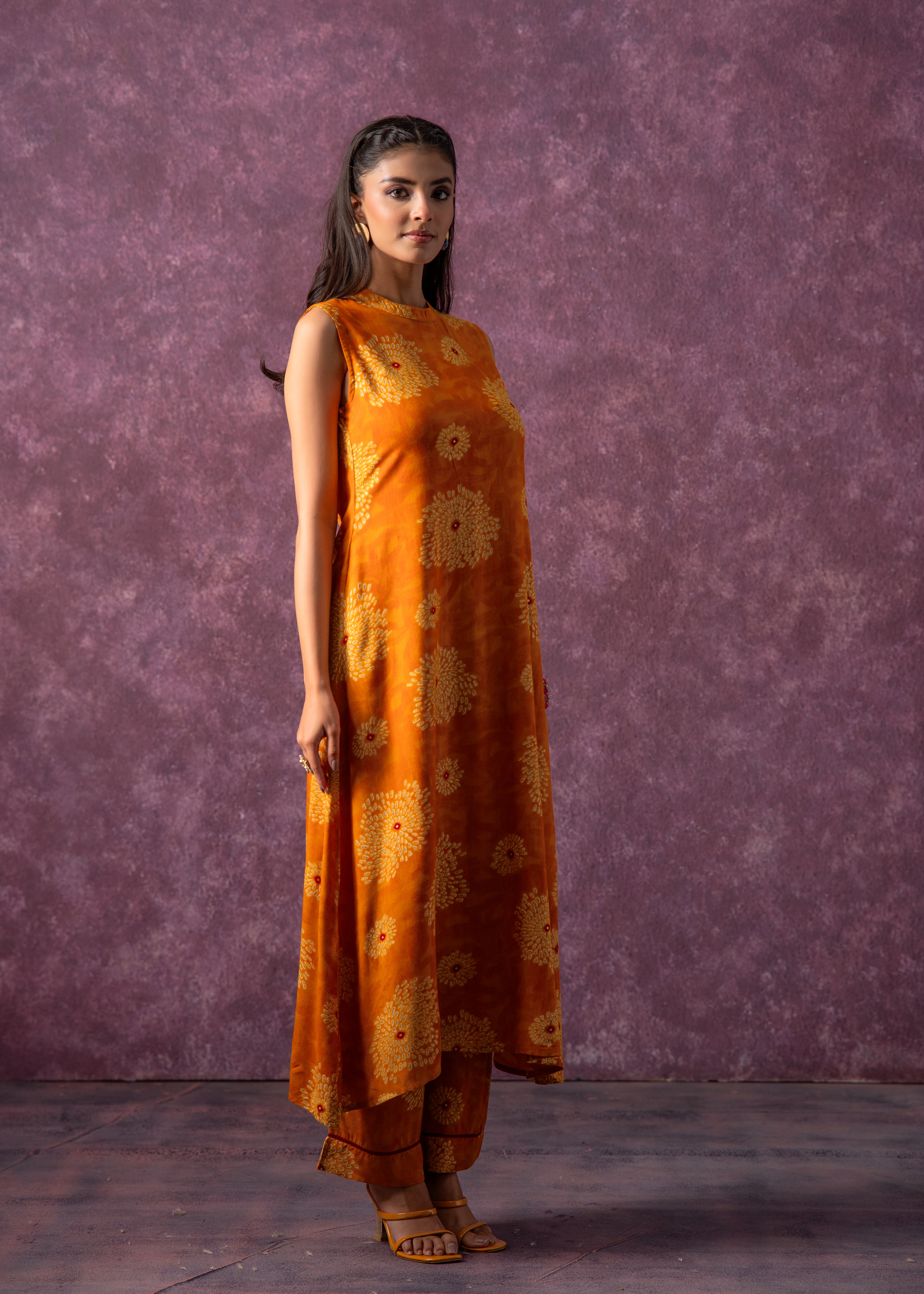 Women's Mustard Floral Printed Kurta with Pant Set