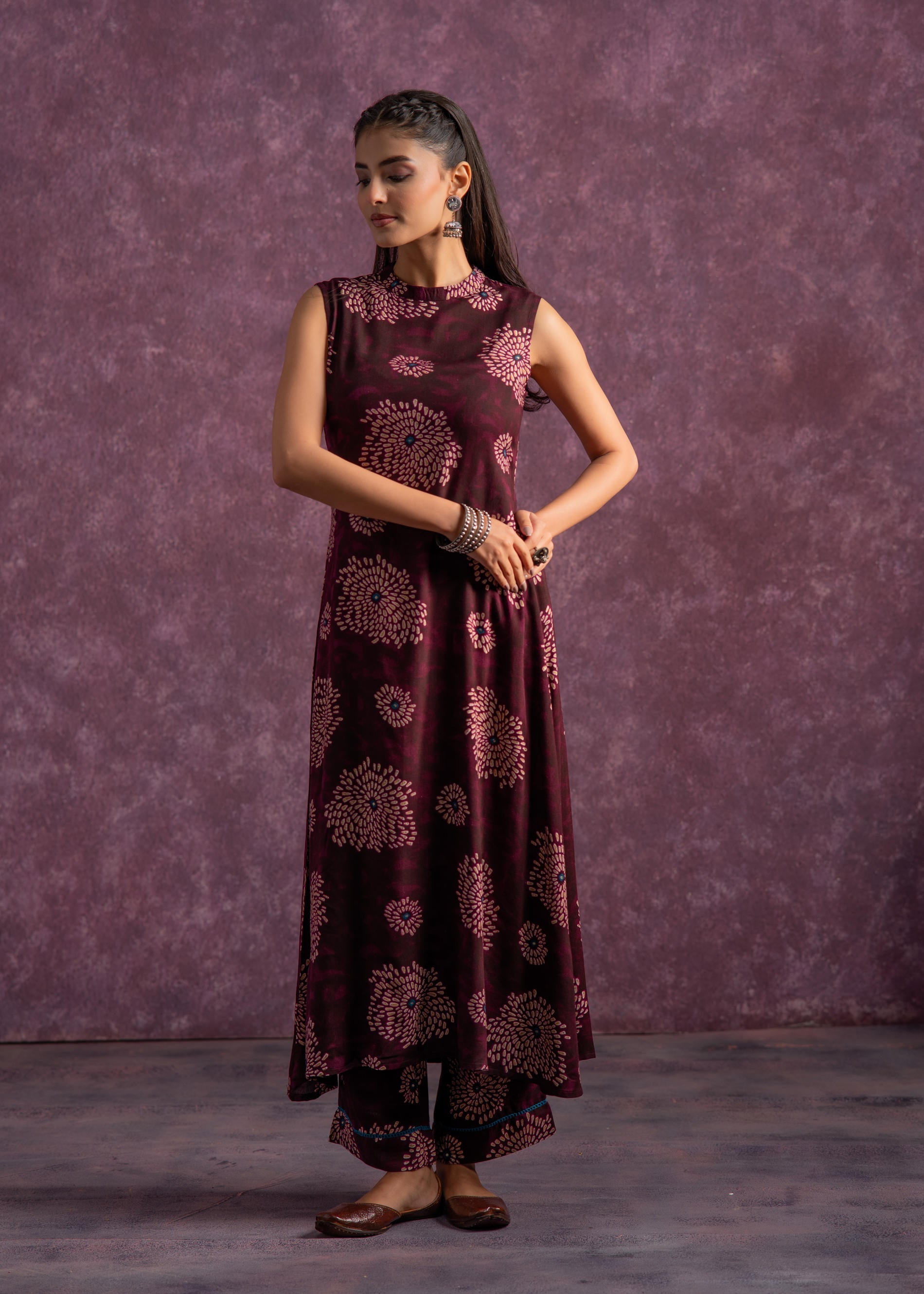 Women's Purple Floral Printed Kurta with Pant Set