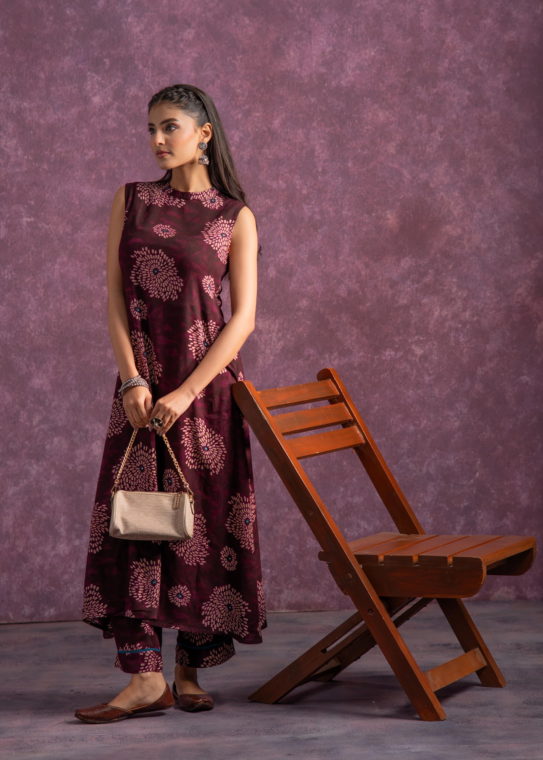 Women's Purple Floral Printed Kurta with Pant Set