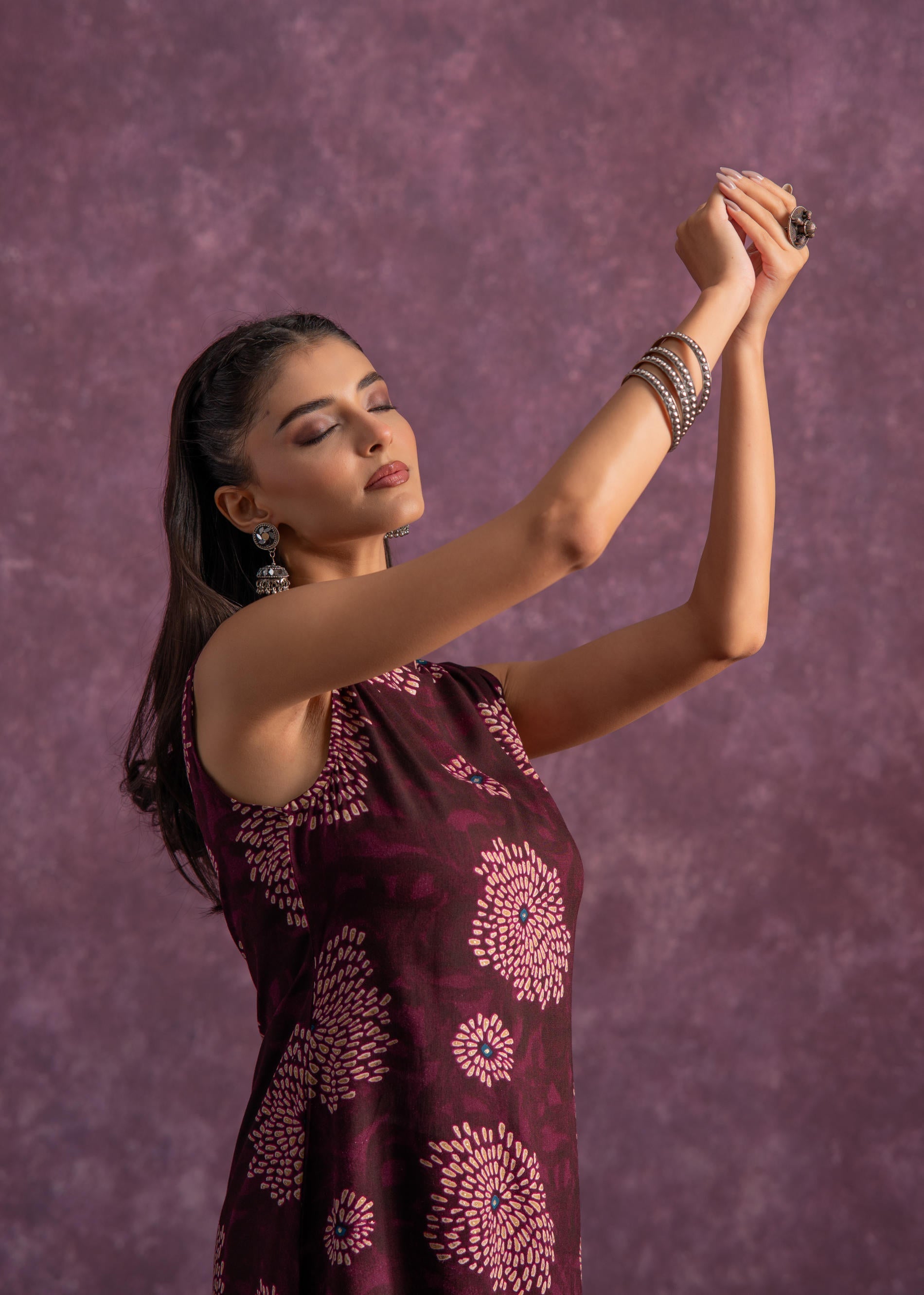 Women's Purple Floral Printed Kurta with Pant Set