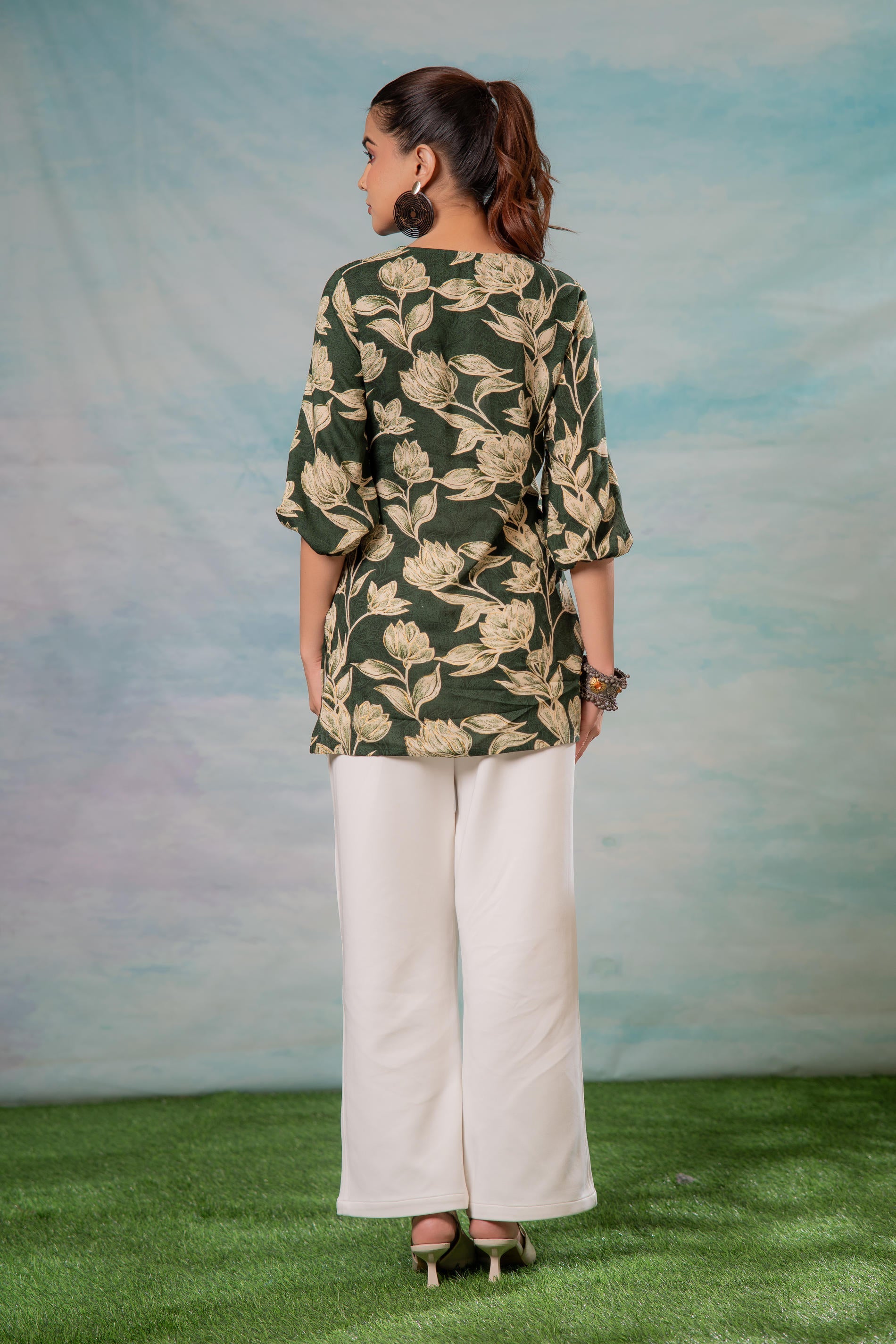 Green Floral Printed Viscose Tunic
