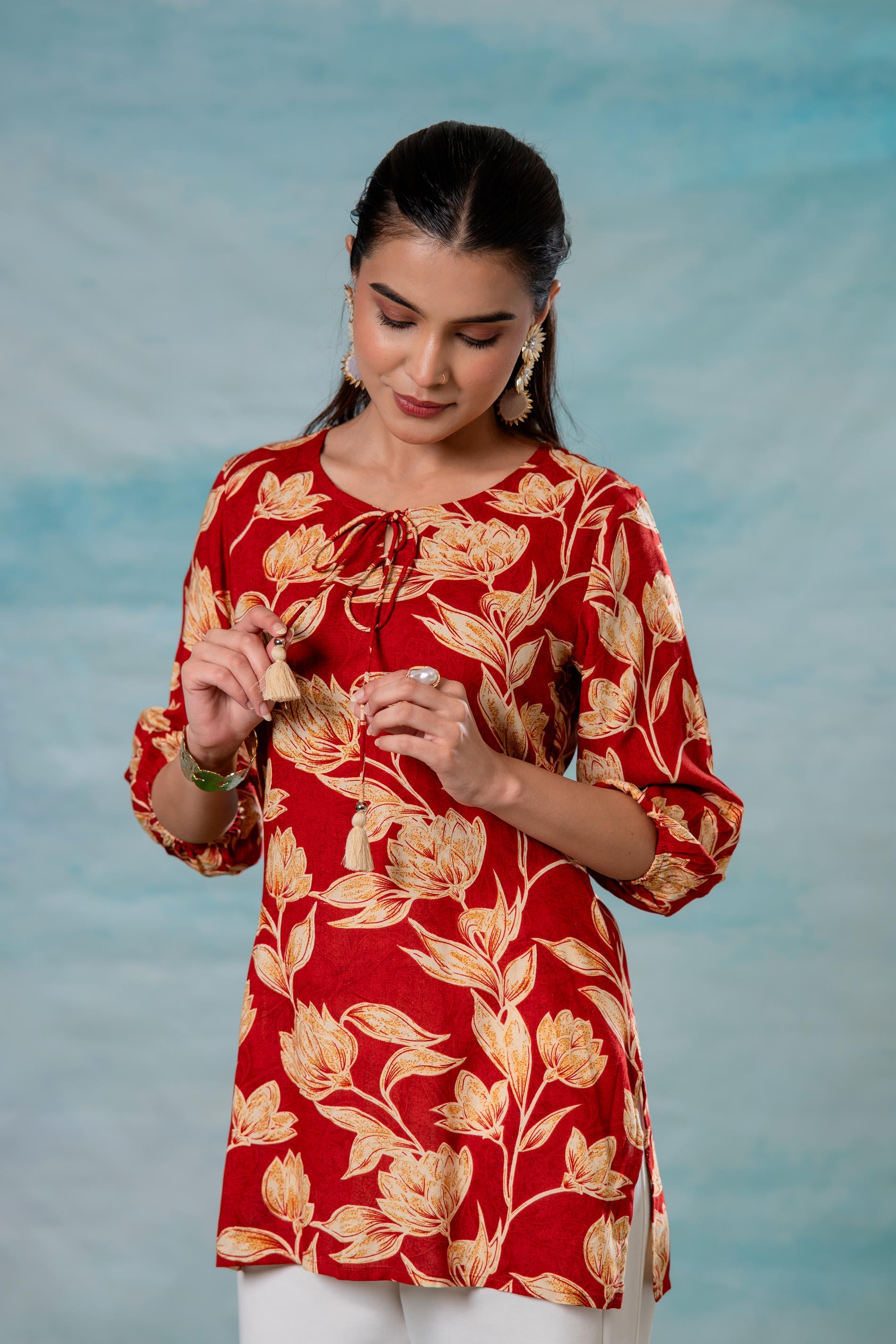 Pink Floral Printed Viscose Tunic