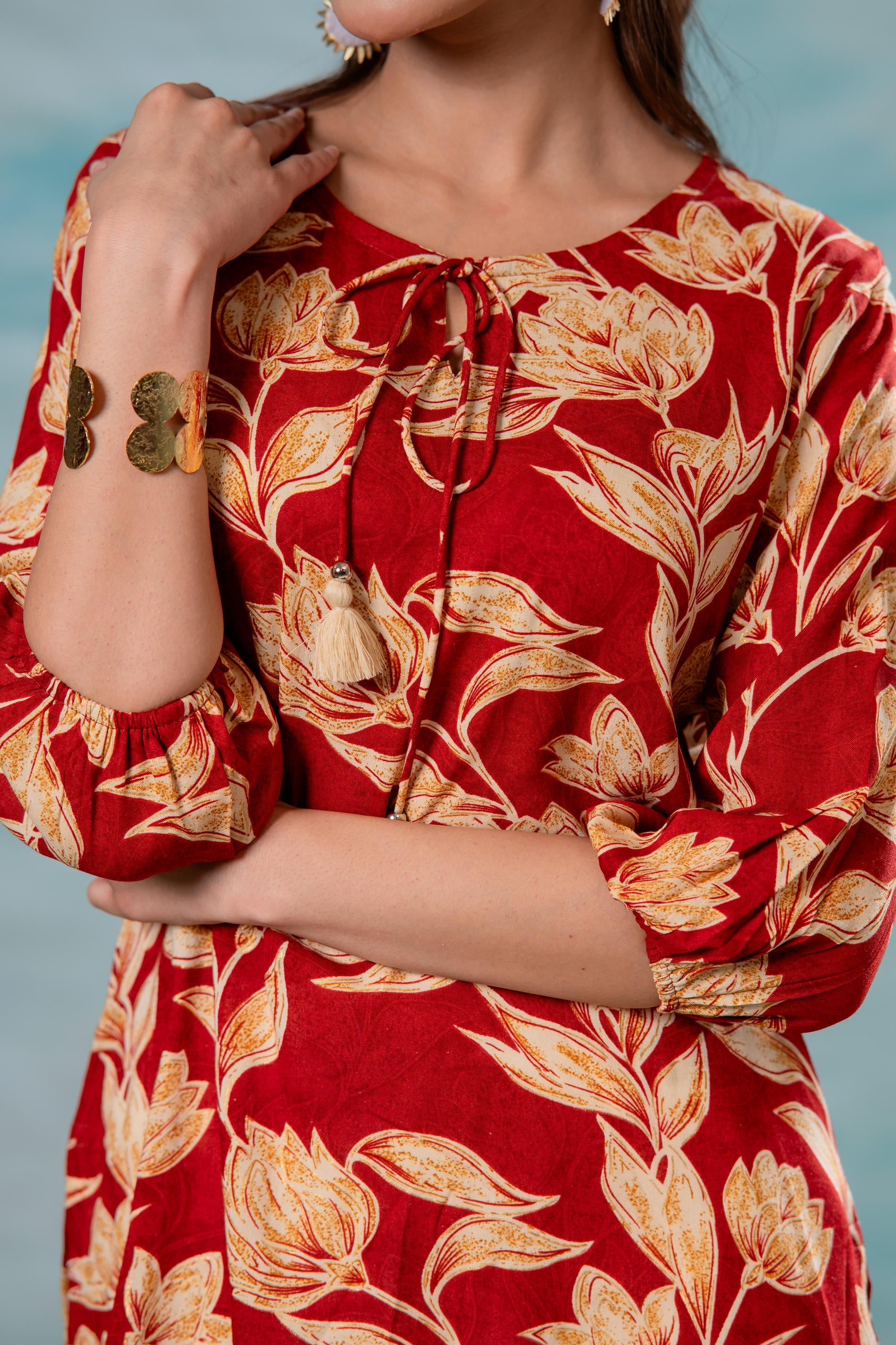 Pink Floral Printed Viscose Tunic