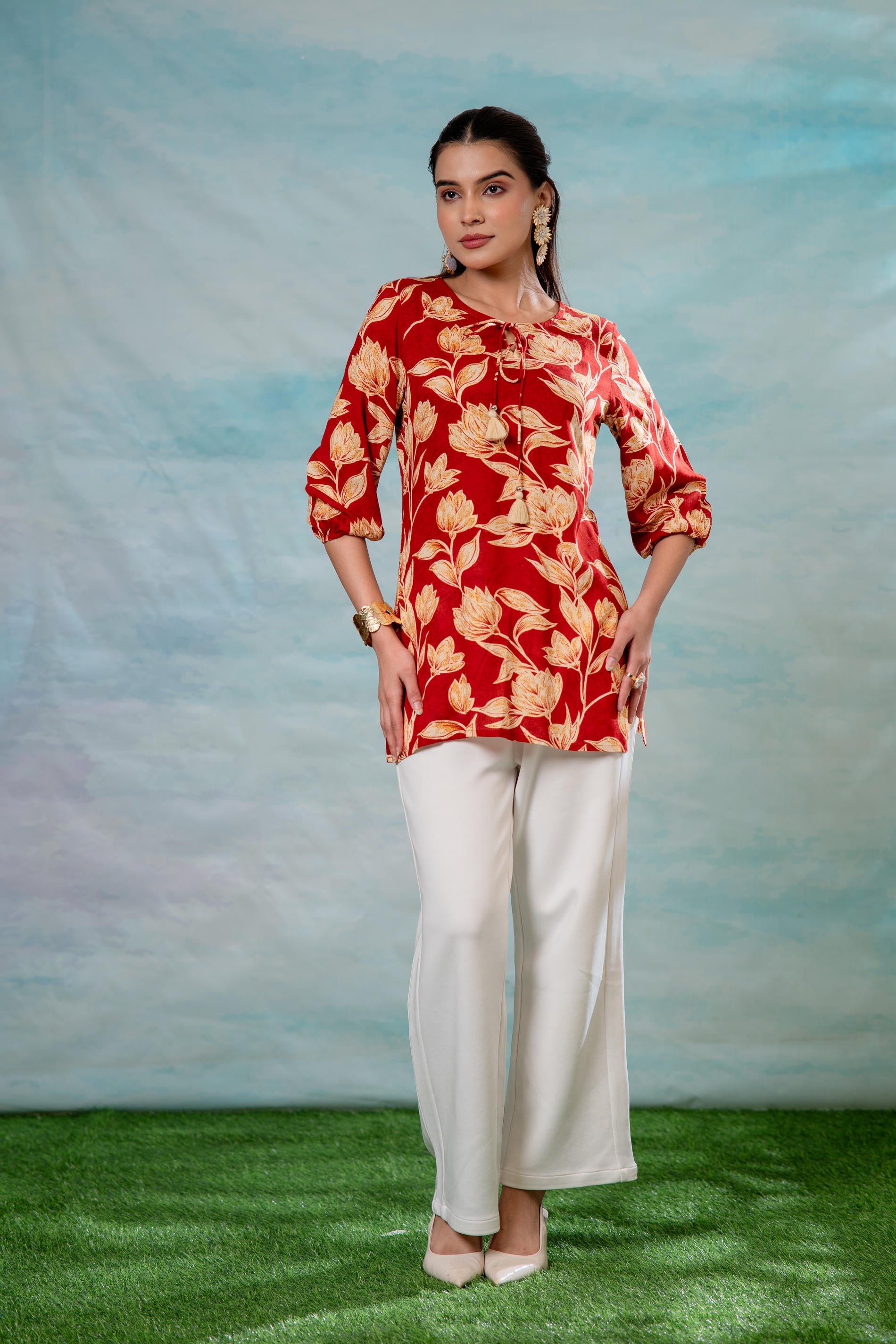 Pink Floral Printed Viscose Tunic