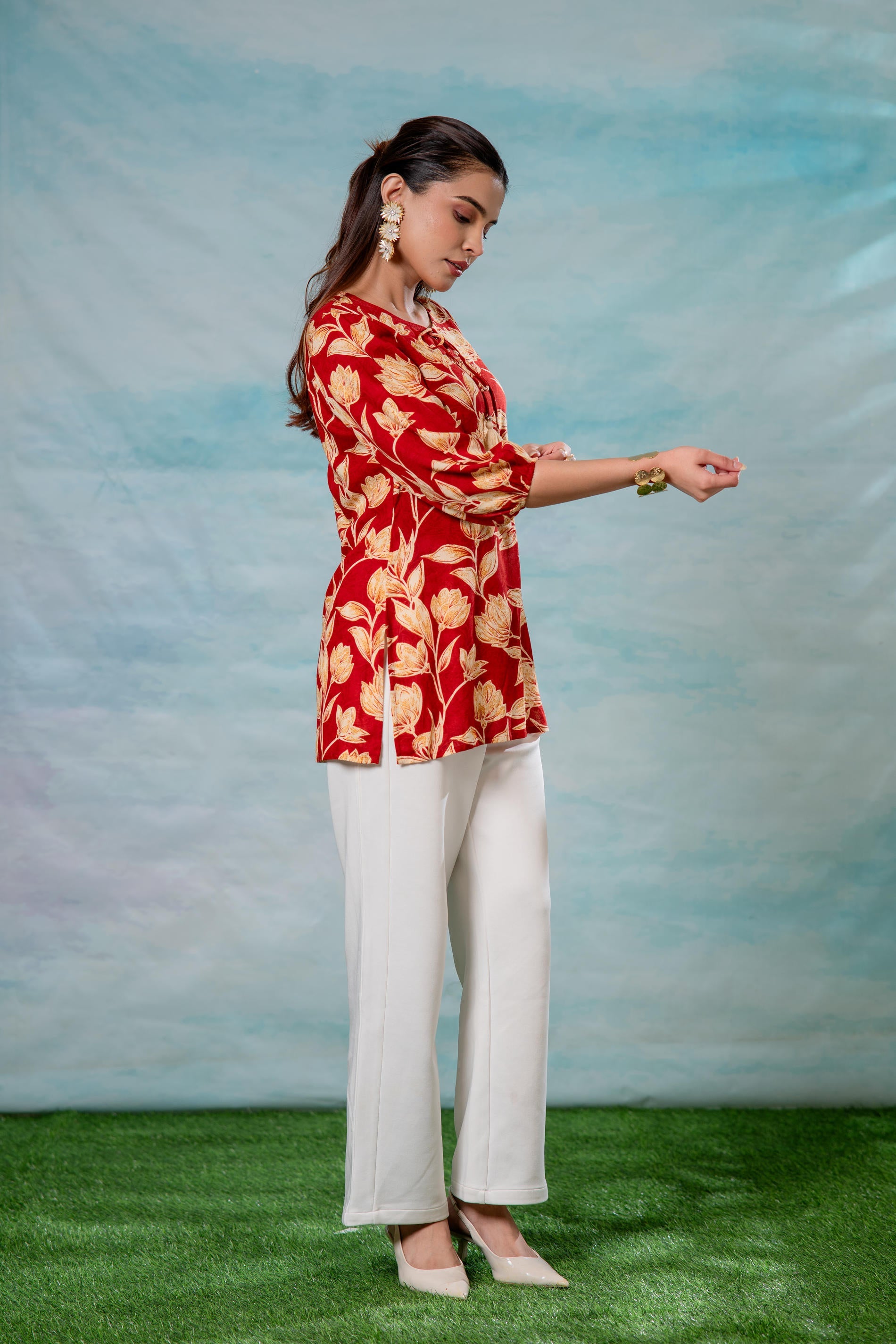 Pink Floral Printed Viscose Tunic