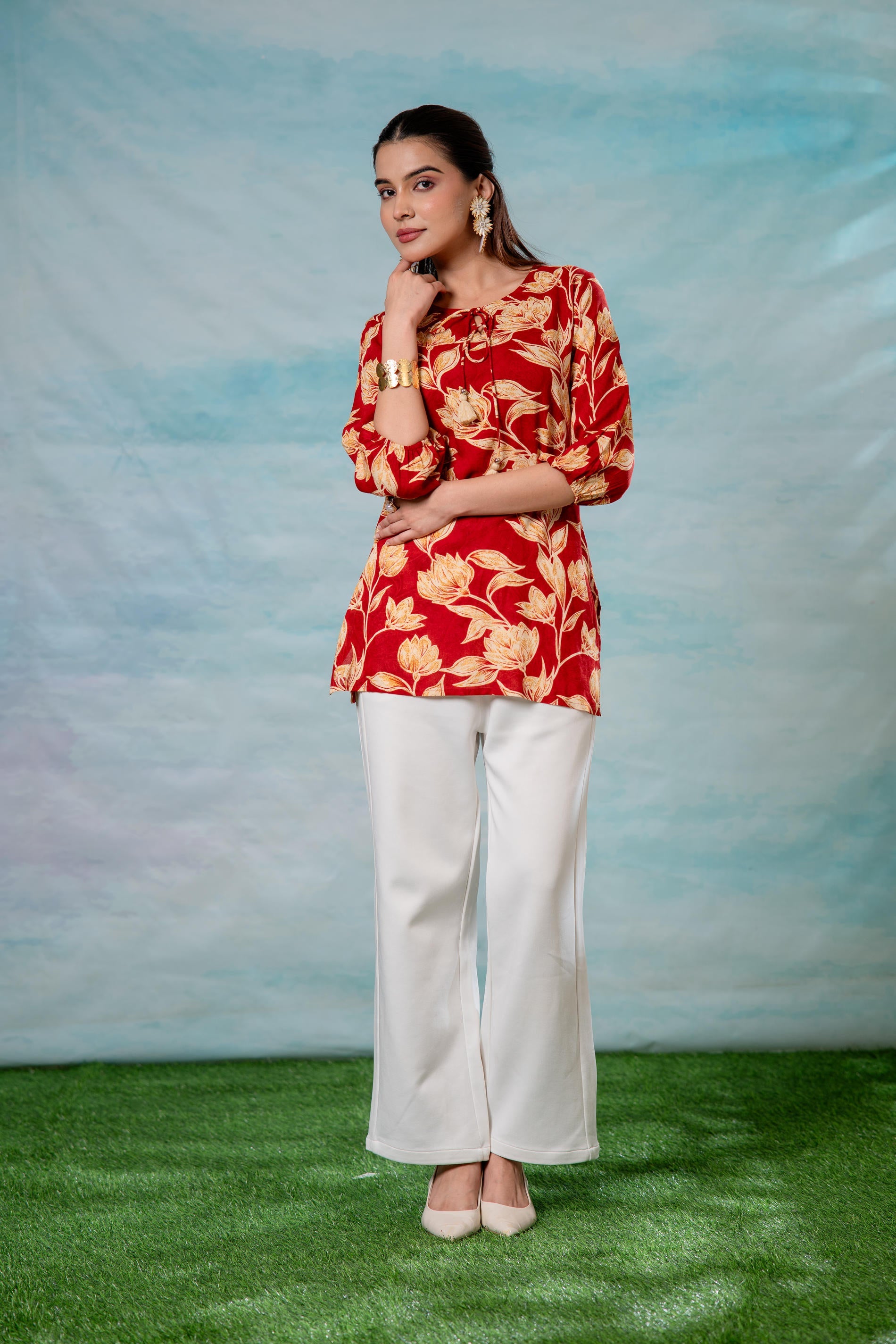 Pink Floral Printed Viscose Tunic