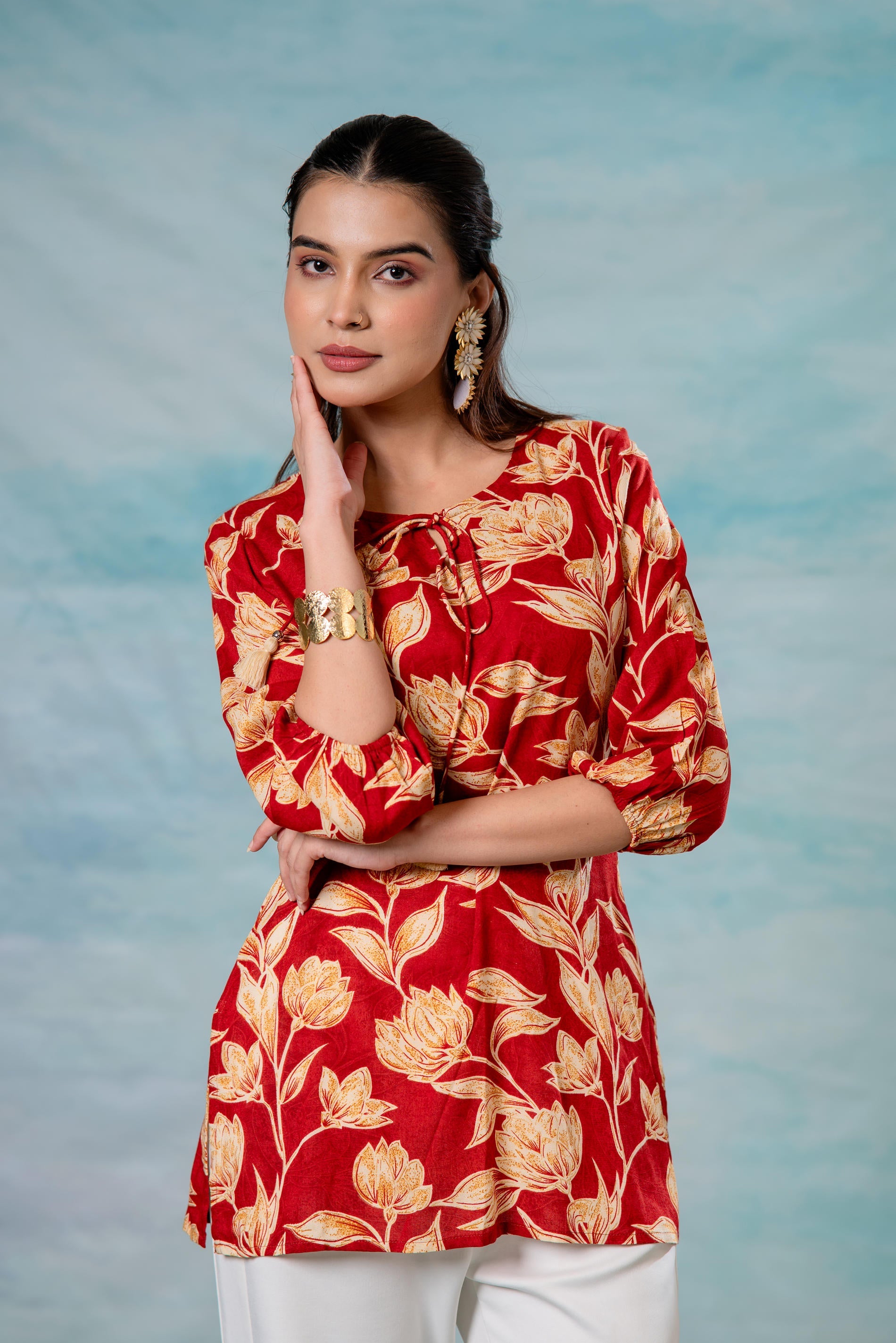 Pink Floral Printed Viscose Tunic