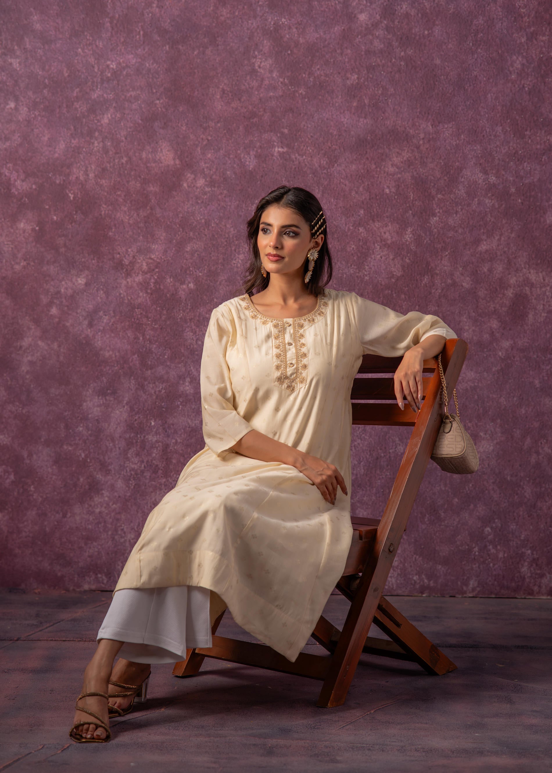 Ivory Glow Kurta Set with Subtle Zari Detailing