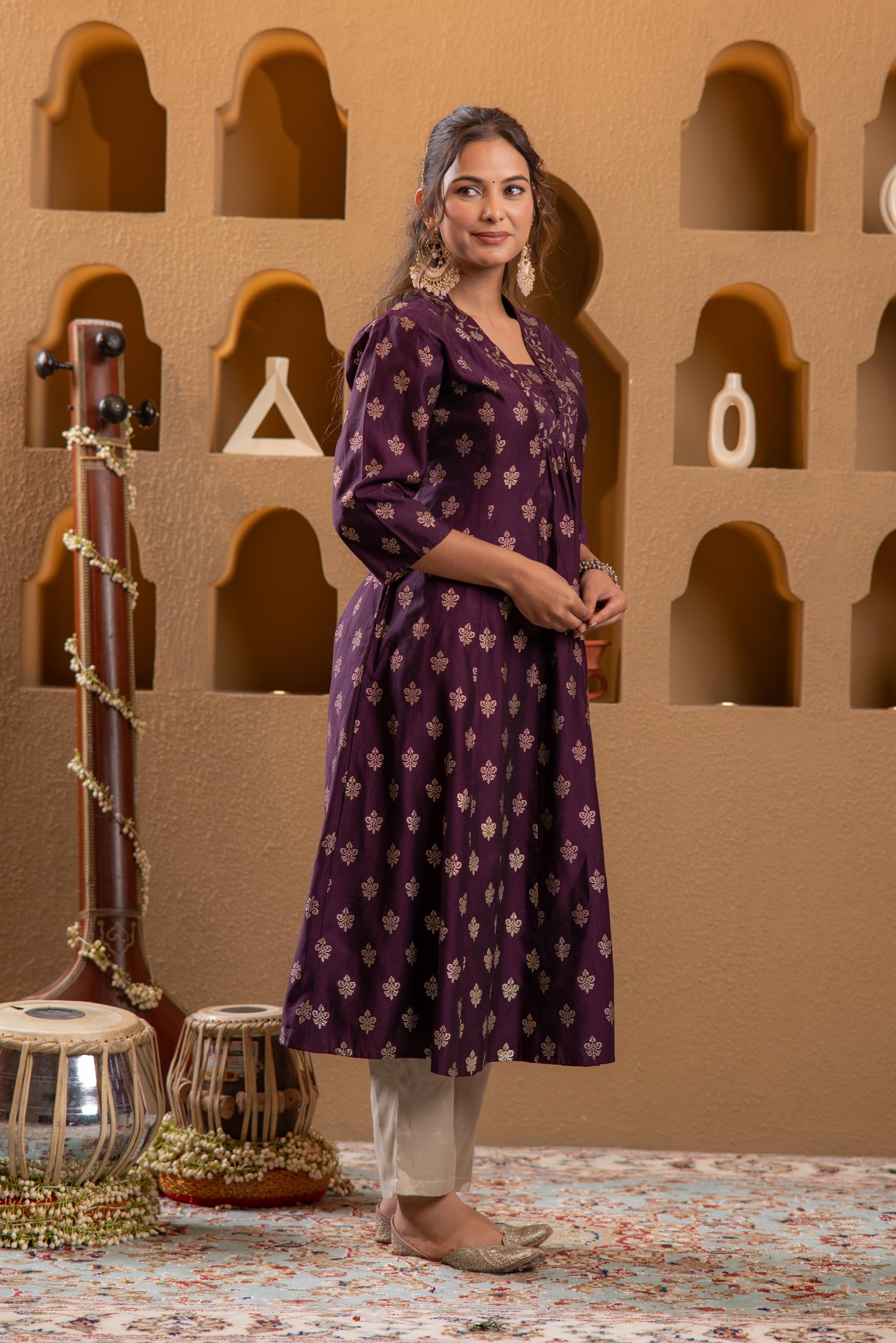 Purple Gold-Printed Anarkali Kurta