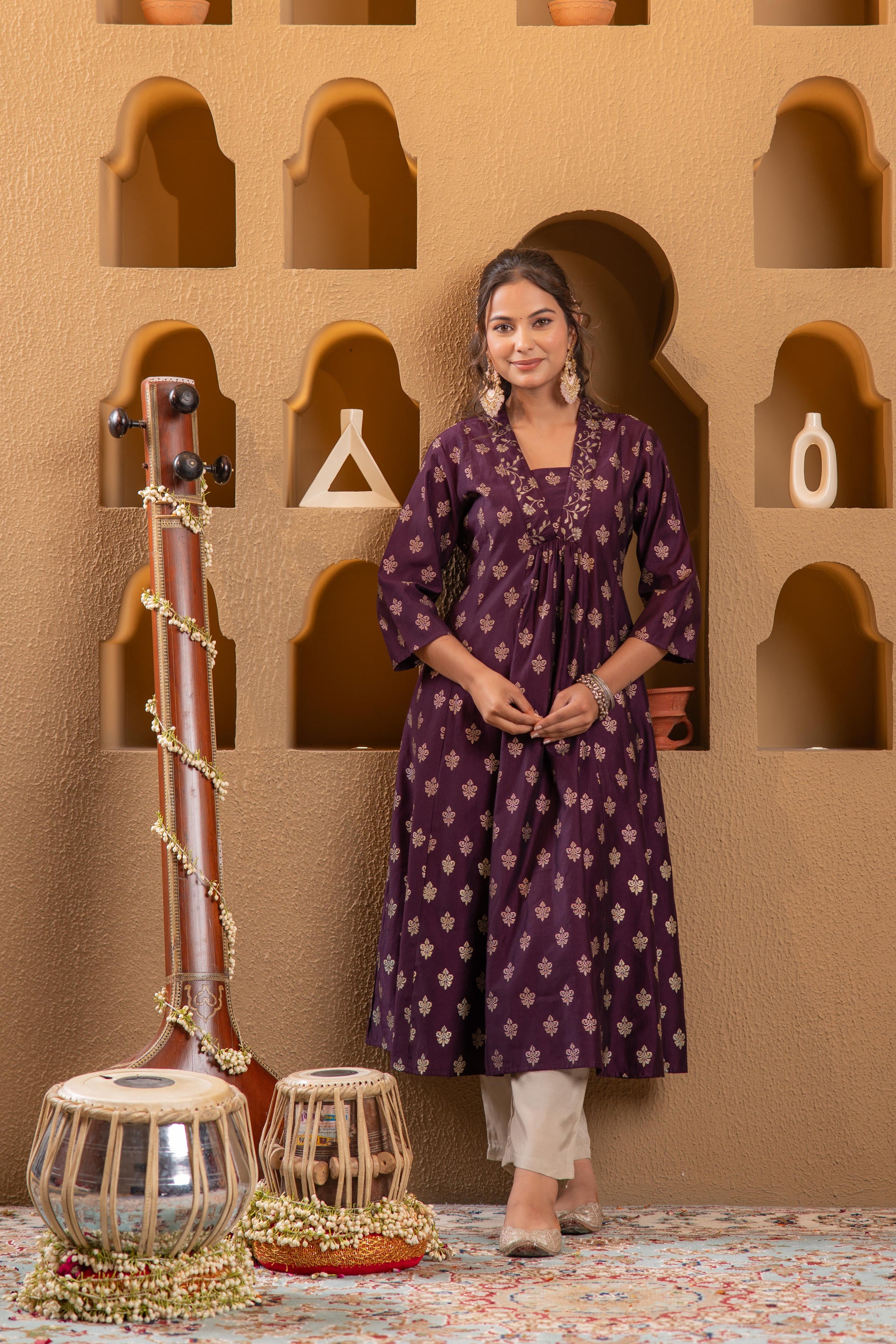 Purple Gold-Printed Anarkali Kurta