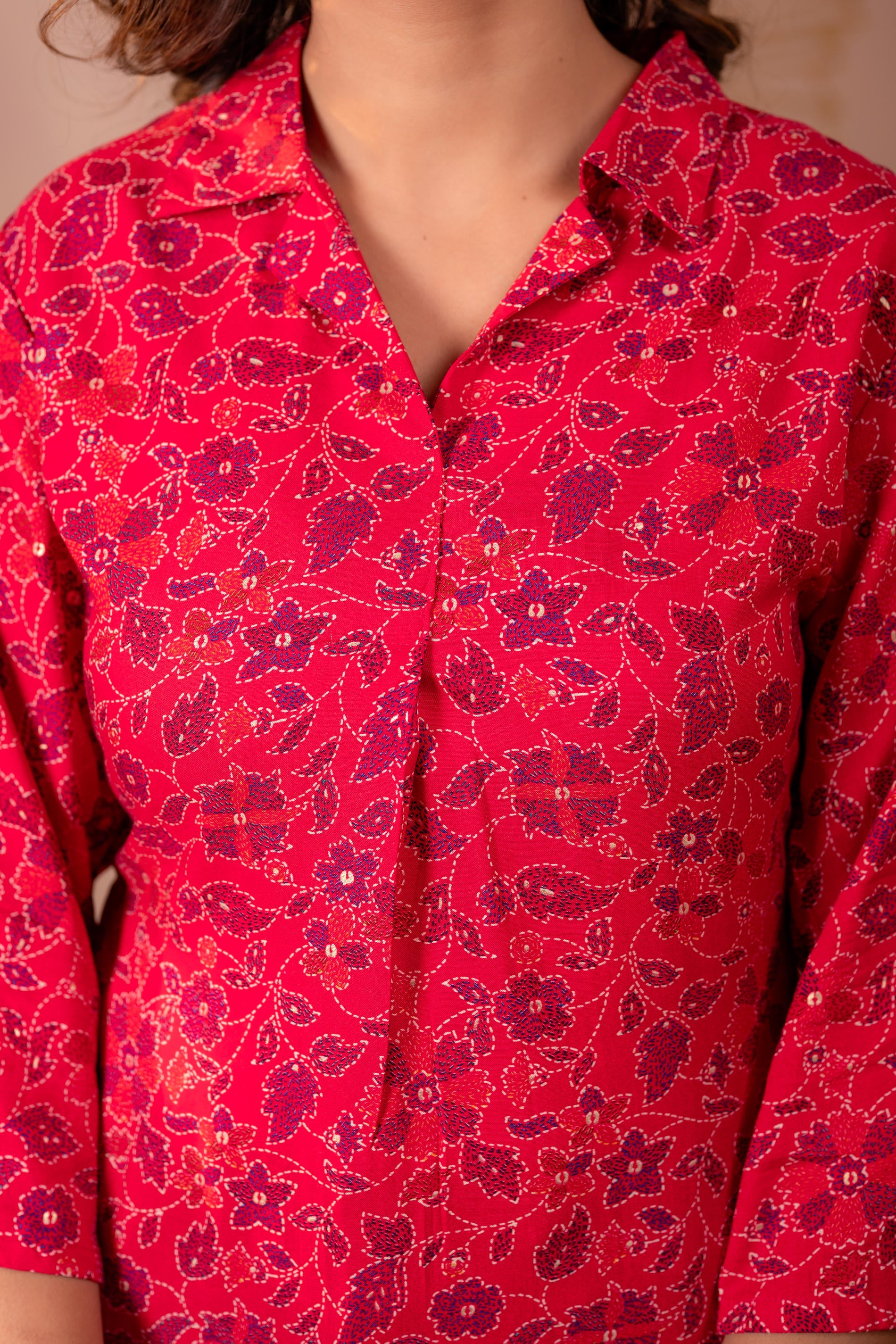 Fuchsia Floral Printed Straight Kurta