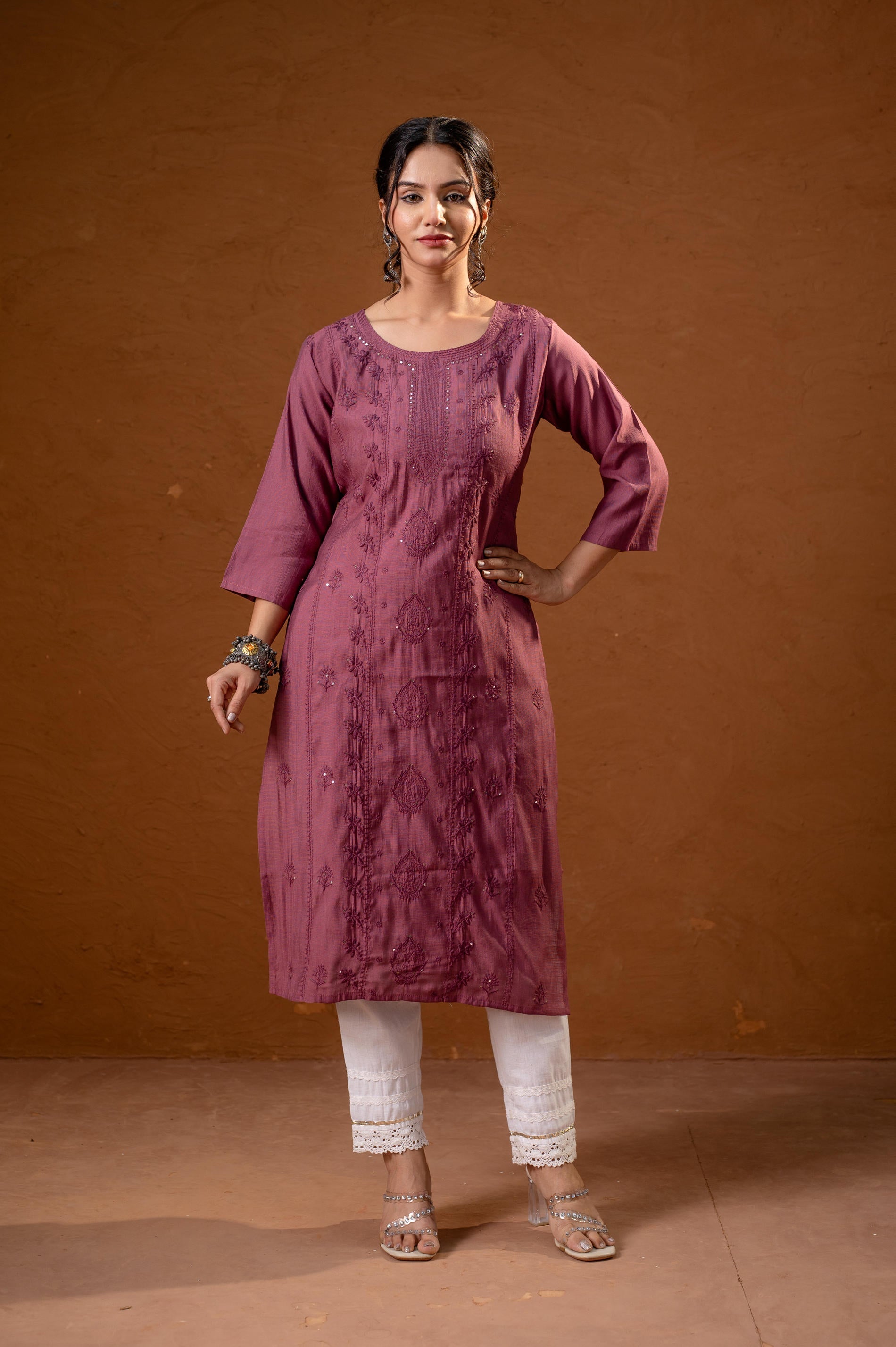 DustyPink Embroidered Kurta