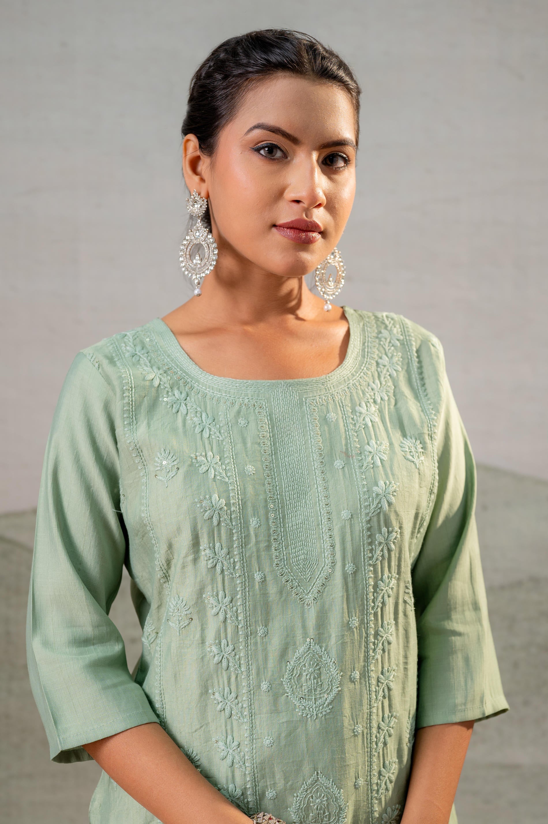 PistaGreen Embroidered Kurta